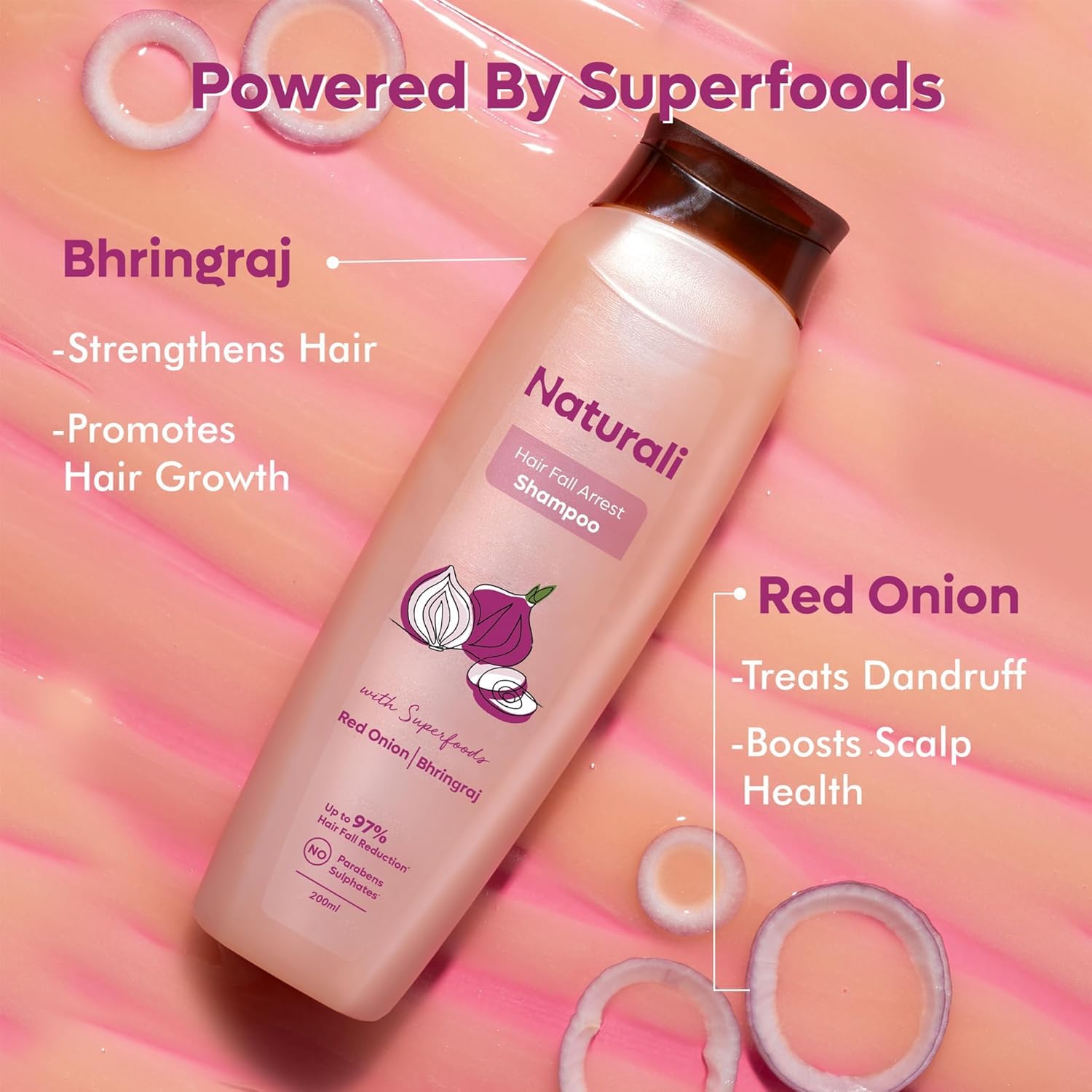 Hairfall Arrest Shampoo with Red Onion & Bhringraj | Controls Hairfall | Paraben and Sulphate Free | Hairfall Shampoo for Men & Women | 200 ml