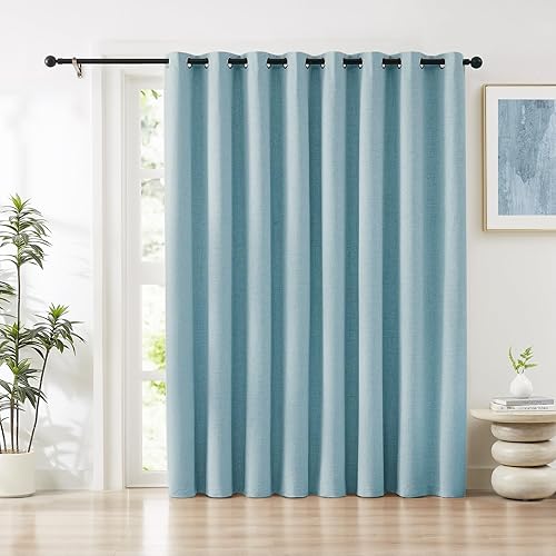 Miniatura 14 de Melodieux - Cortinas de lino 100% opacas azul cielo, 108 pulgadas de largo para sala de estar, dormitorio, cortinas de lino con aislamiento térmico