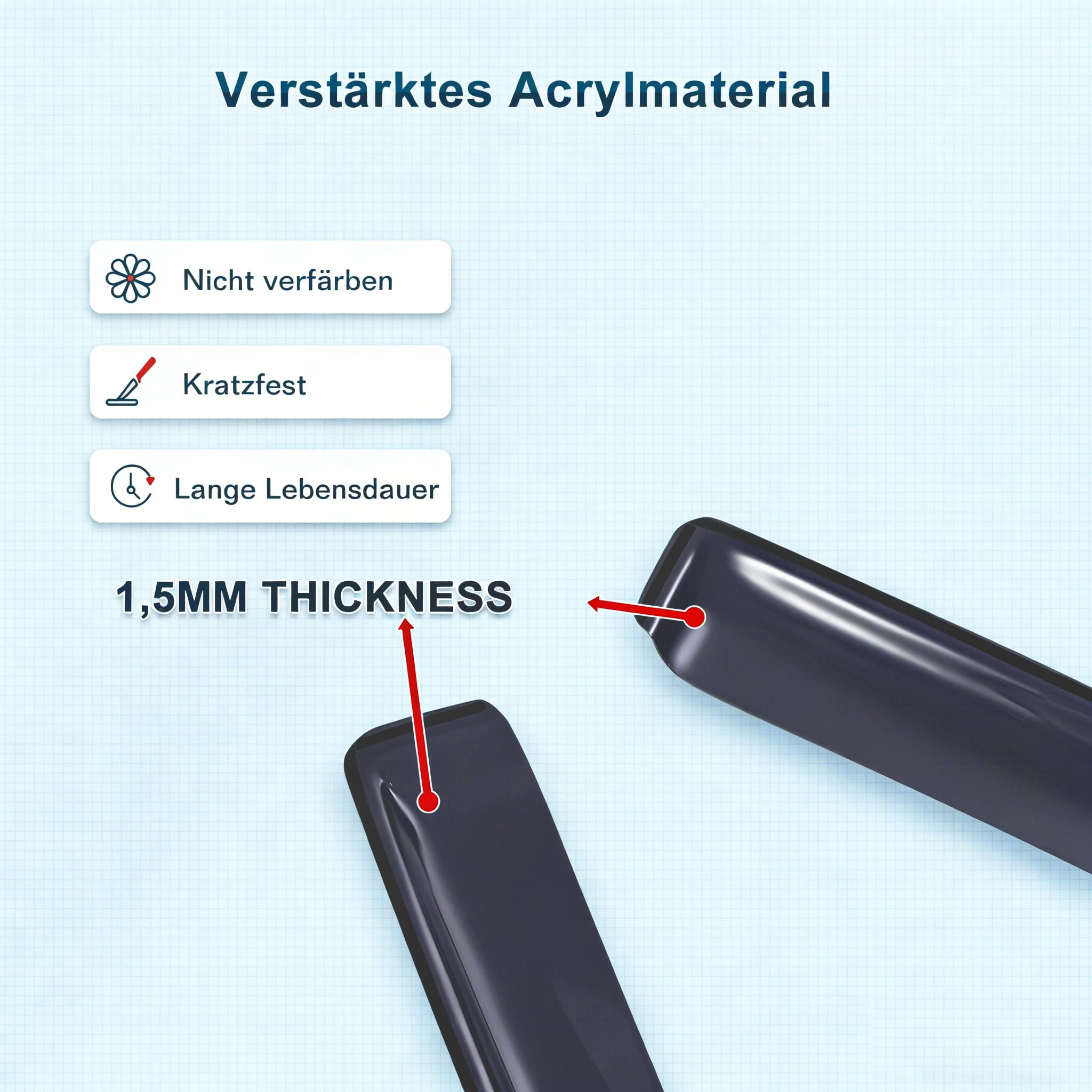 Windabweiser Regenabweiser kompatibel mit VW T5 2003-2015 & T6 ab 2016, Selbstklebend Tape-On Autofenster Regenschutz Regenabweiser Deflektoren, 2-TLG Set, Rauchgrau, Vorne,Aerodynamisch