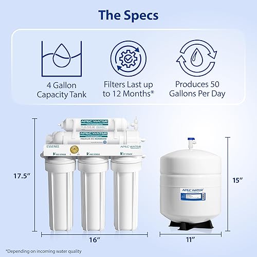 Miniatura 7 de APEC Water Systems ROES-50 Essence Series - Sistema de filtración de agua potable de ósmosis inversa de 5 etapas con certificación WQA, muy seguro