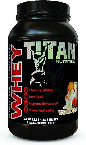 Titan Whey Proteína en polvo Suero de primera calidad de absorción rápida con 0.79 onzas de proteína, BCAA, y enzimas digestivas por porción,
