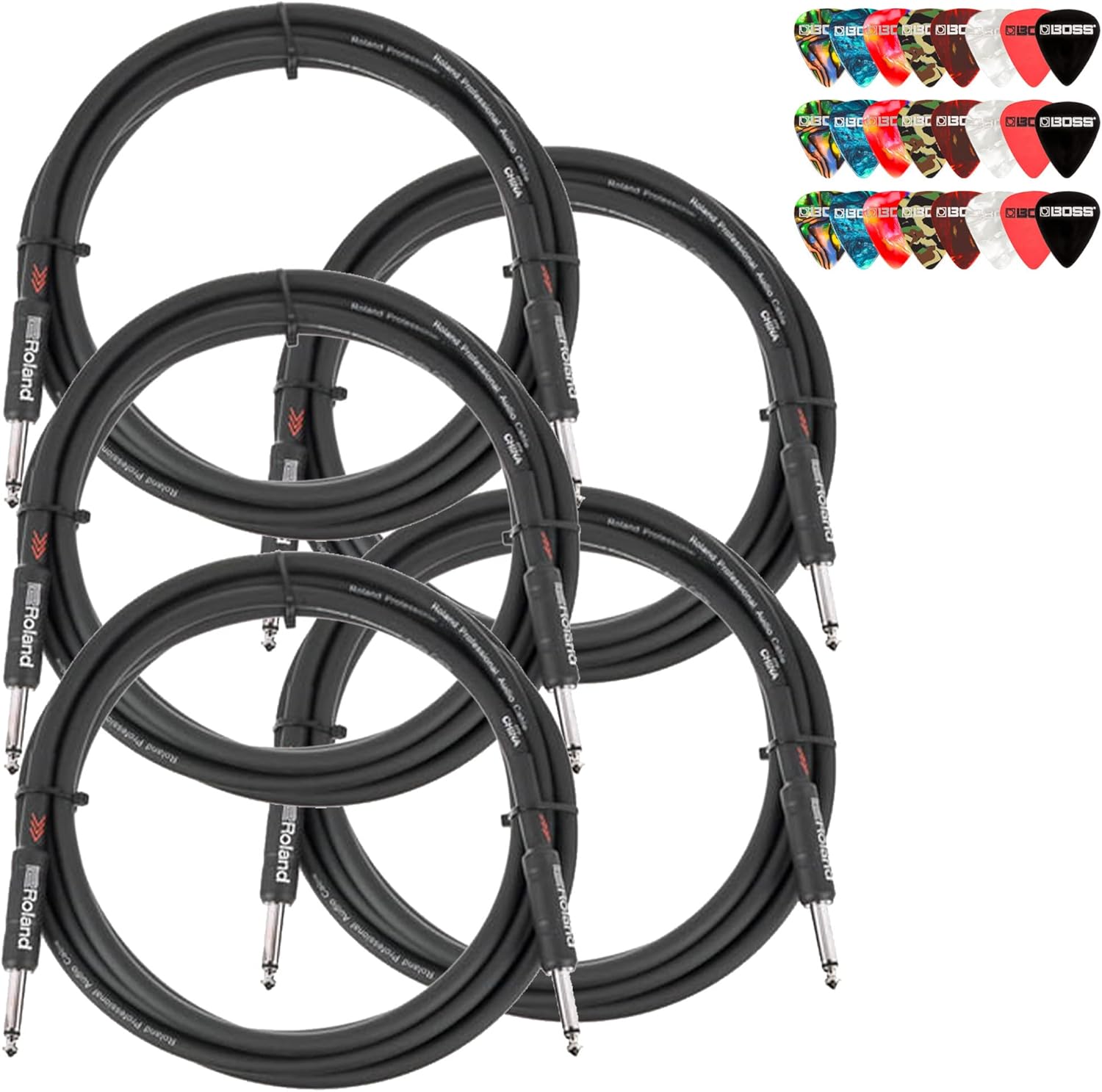 Roland 20-Foot Instrument Cable, Straight-Straight, Black Series - 1 Pack Bundle with Picks