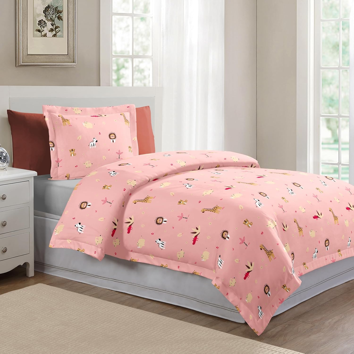 144TC 100% Cotton Printed Single Bedsheet for Kids with Pillow Cover – Cartoon Character Print, Soft & Durable, Ideal for Everyday Use (Pink)-image-38