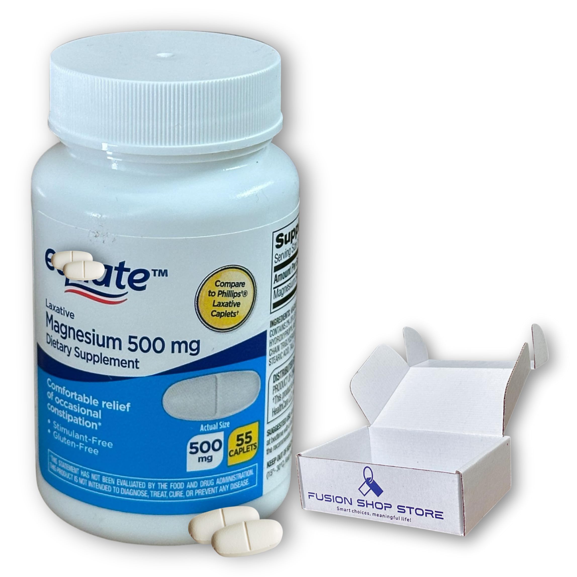 Magnesium for Constipation- Equate 500mg Citrate 55 caplets Digestive Support Laxative, Boxed by Fusion Shop Store