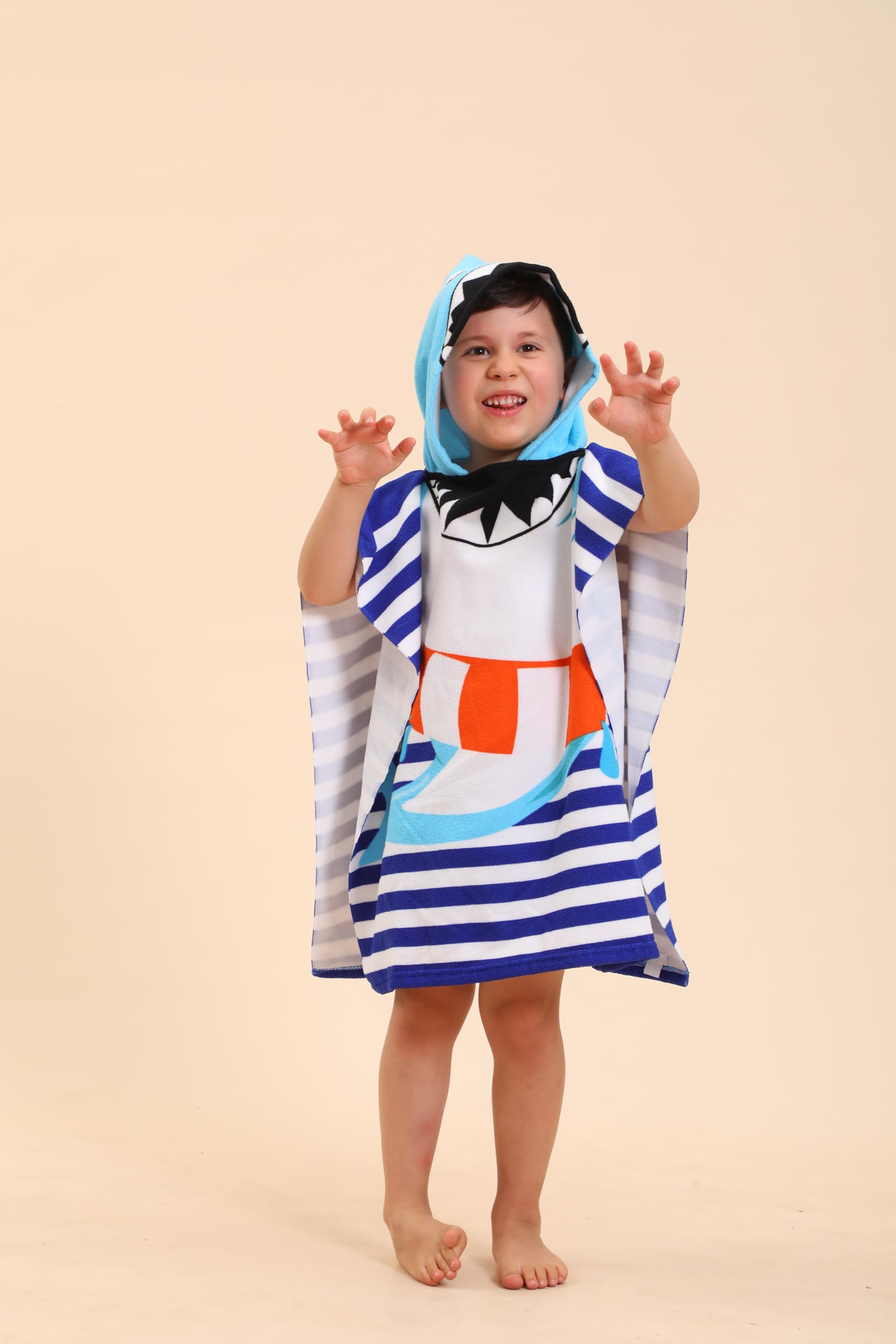 Shark Hooded Beach Towels for Kids 2-10, Poncho/Wearable Swimming Towel Robes for Boys/Girls, Pool Towels for Toddlers
