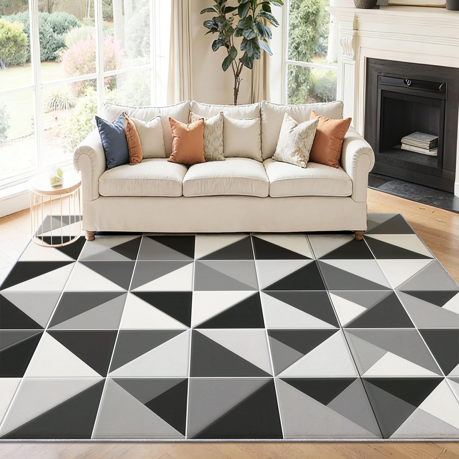 Abstrait Tapis Salon 120 x 170 cm Gris Triangle Géométrique Chambre AntidéRapant Lavable en Machine Doux Carpet Salle a Manger Descente de Lit Chambre Adulte Poil Ras Tapis