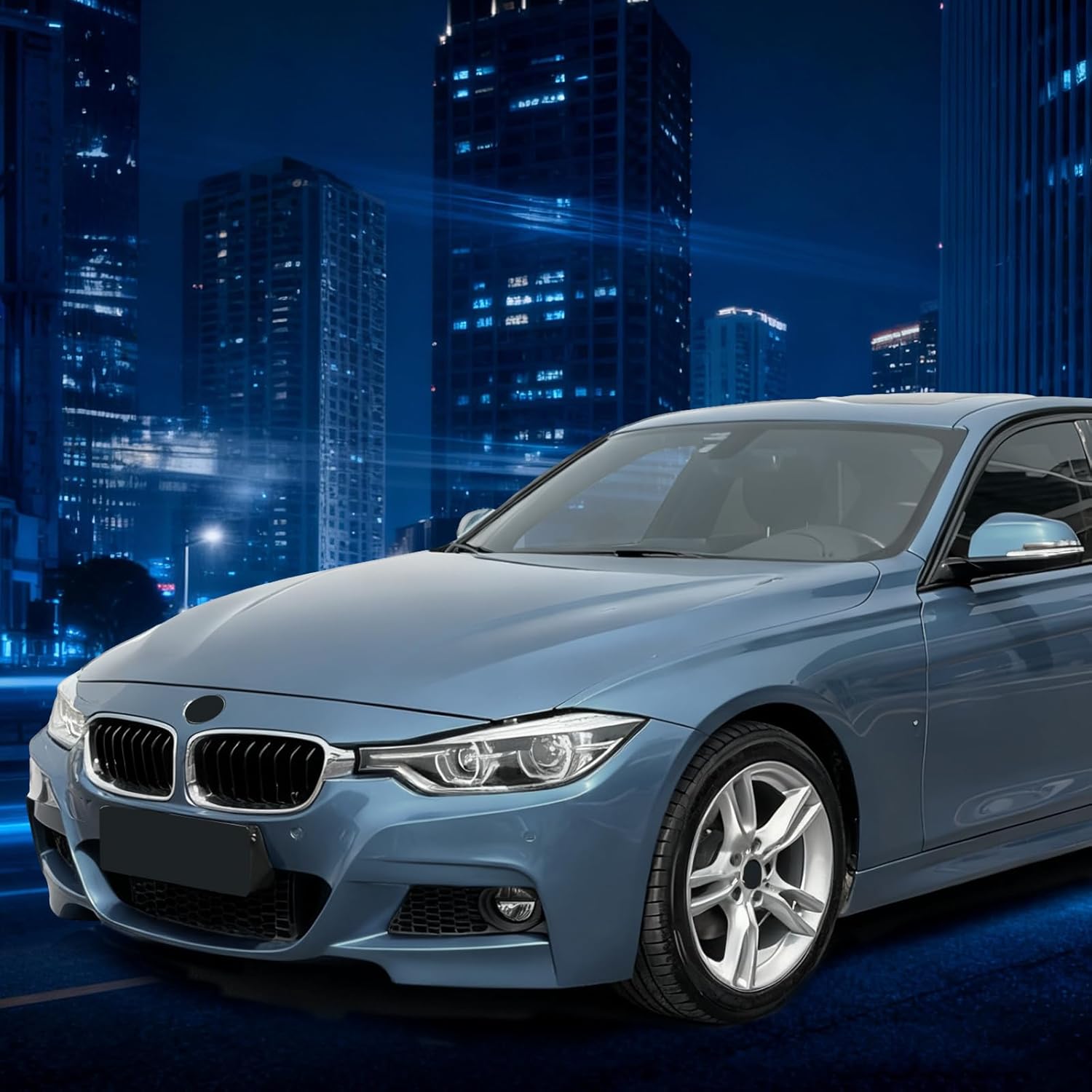 Replacement Grille for F30, Double Slats Gloss Black ABS Front Kidney Grill Compatible with BMW 3 Series F30 F31 2012-2018