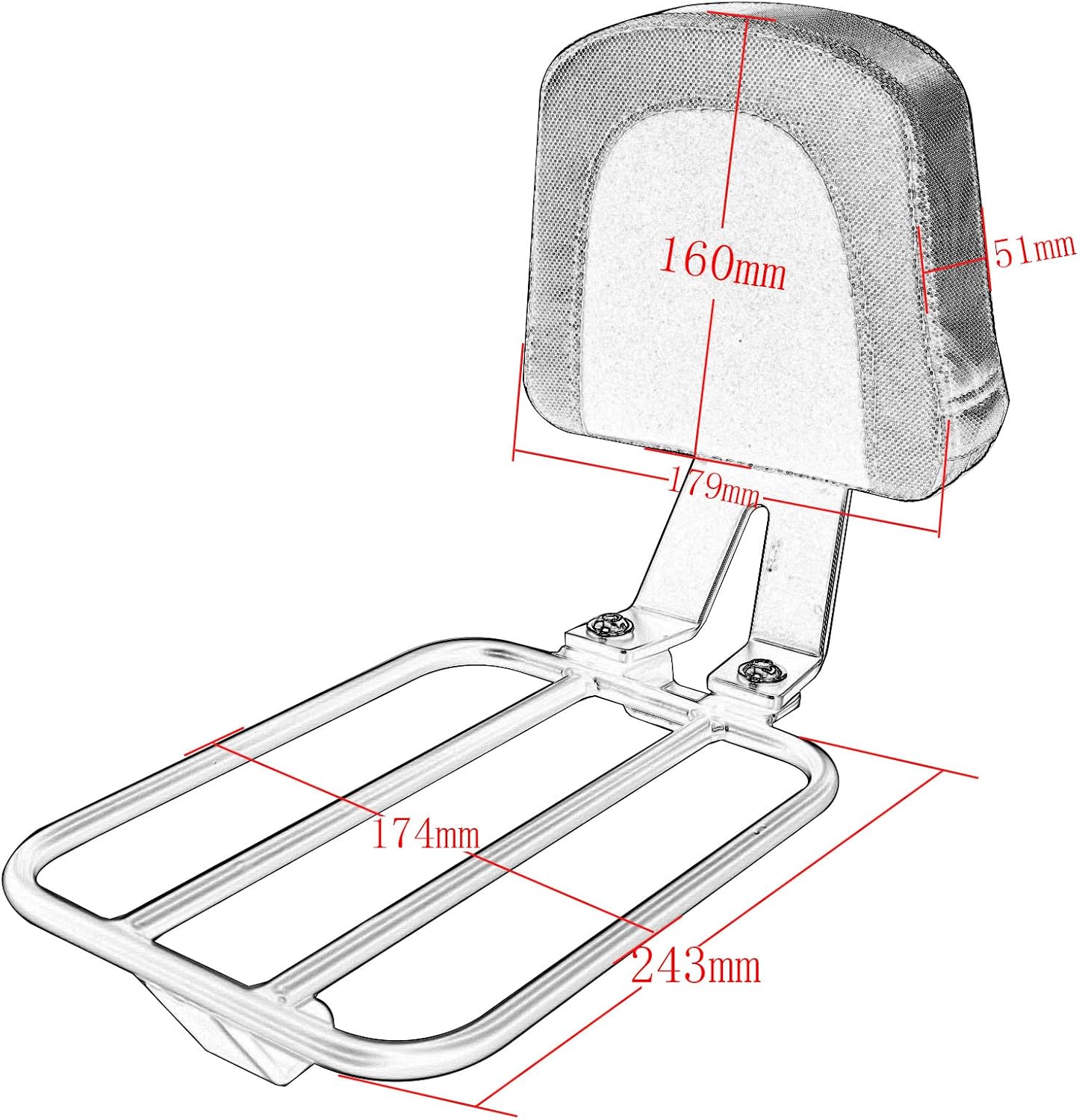 Motorcycle Seat Backrest Sissy Bar with Luggage Rear Rack Shelf Carrier Compatible with Ka-wa-sa-ki Vulcan S 650 EN VN650 Accessories 2015-2023
