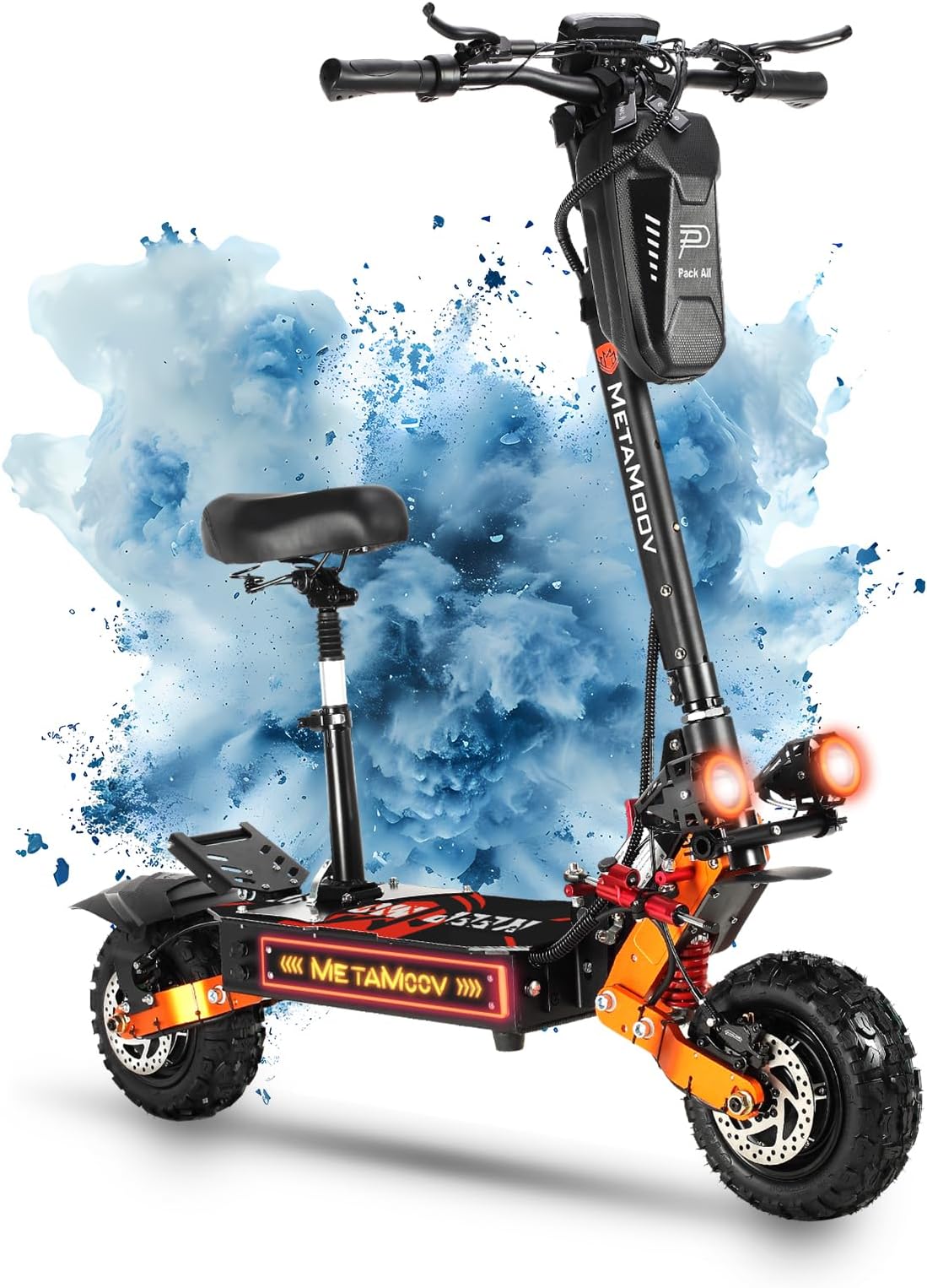 ZO01 Plus Electric Scooter Adults, 6000W Dual Motors Up to 55 MPH, 60 Miles Long Range 60V 35AH, 11" Off Road Tubeless Tires, C-Type Full Suspensions E Scooter with Seat & Damper
