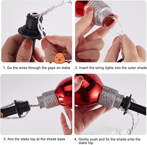 Luces de Navidad Jumbo C9 con estacas de marcador de camino, paquete de 2 luces de cadena de 6.5 pies cubiertas Jumbo Glitter Multicolor Bombilla