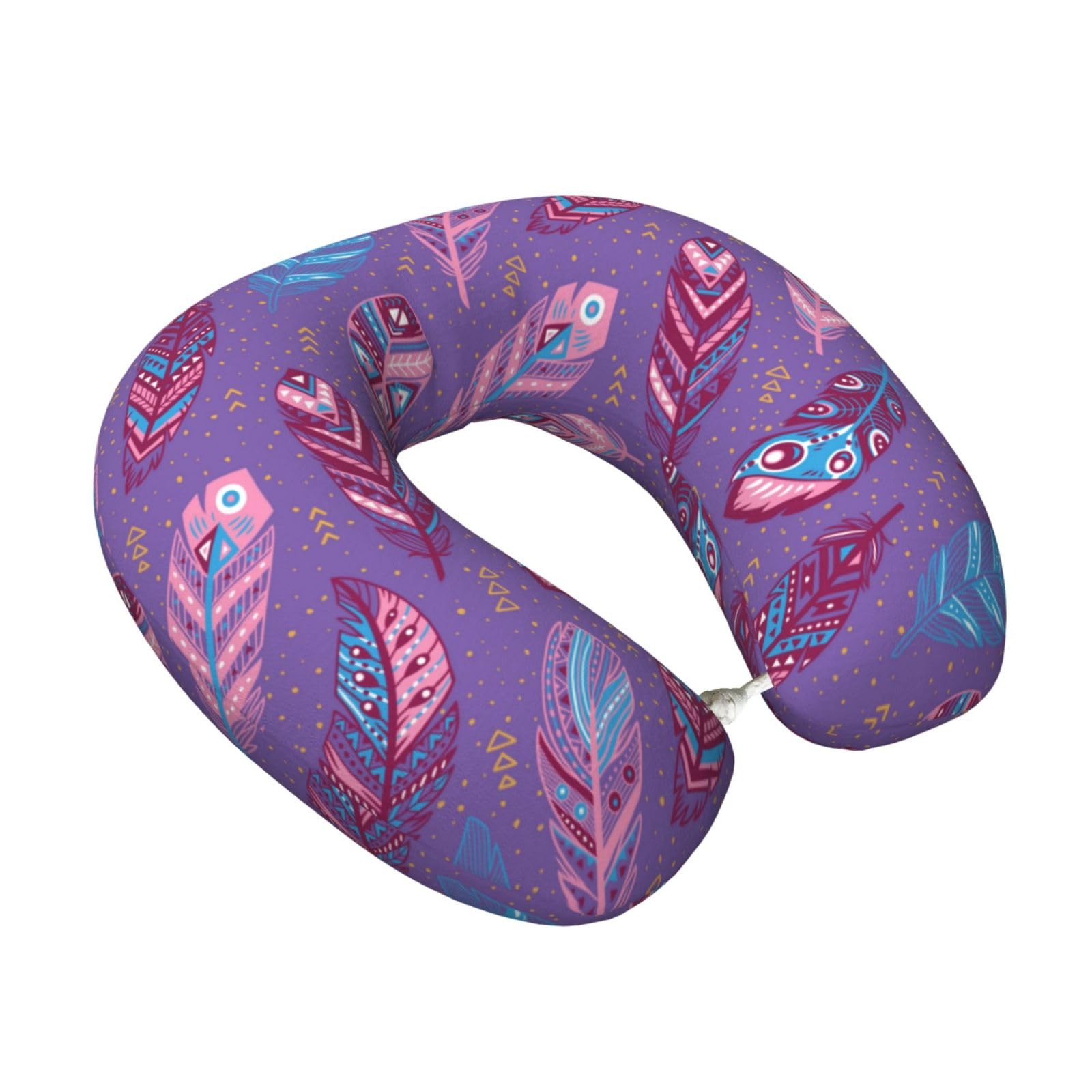 LKYMOH Boho Tribal Feather, Travel Neck Pillow U-Shaped Memory Neck Support Soft Comfortable With Washable Cover For Airplane Car Traveling and Office