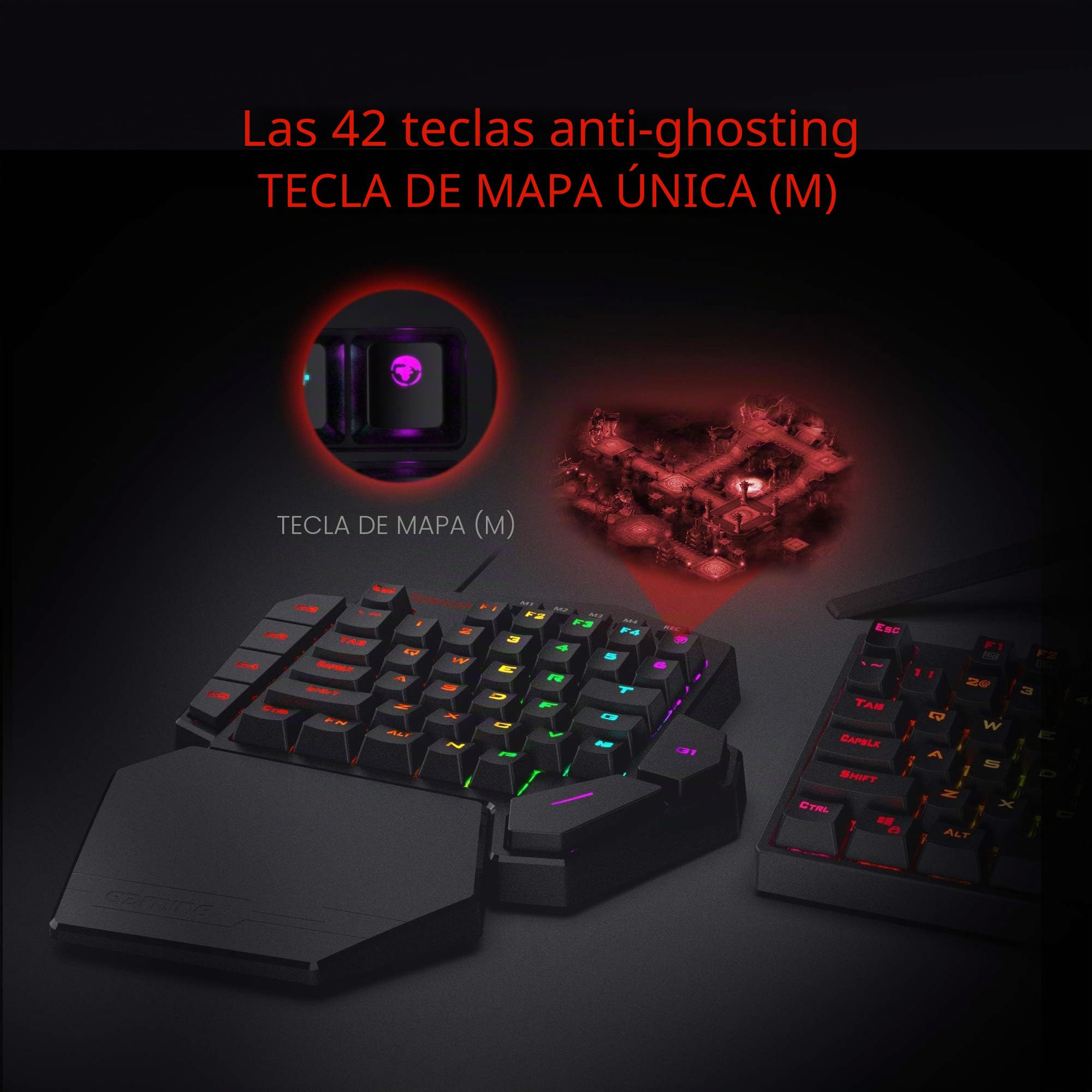 Redragon K585 DITI Teclado mecánico RGB para Juegos con una Sola Mano, 42 Teclas Tipo C, Teclado Profesional para Juegos con Enchufe Intercambiable en Caliente Mejorado, 7 Teclas Macro, US Layout