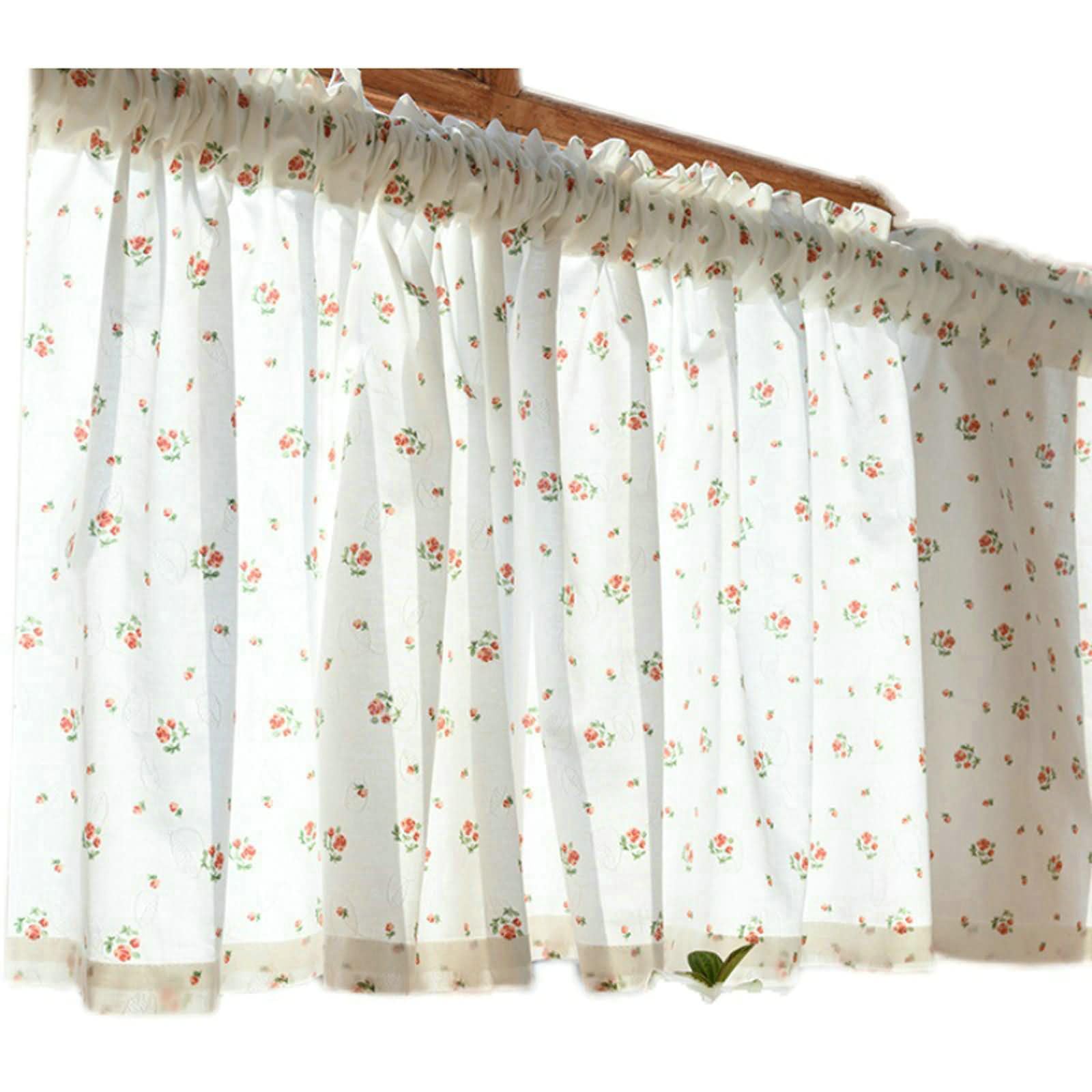 Scheibengardinen 1er Set Kurz,1 x 200W x 50H cm,Scheibengardine Kurz Weiß Blumen Muster Rod Pocket Vorhange