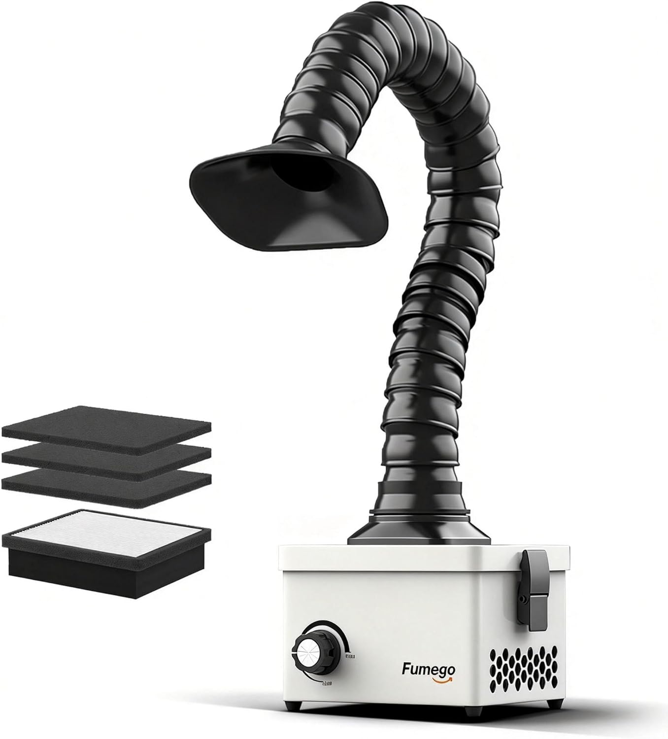 FUMEGO DX25 Solder Fume Extractor: HEPA Filter, 3 Washable Pre-Filters, 20" Flexible Hose for Soldering & Jewelry Smoke Removal
