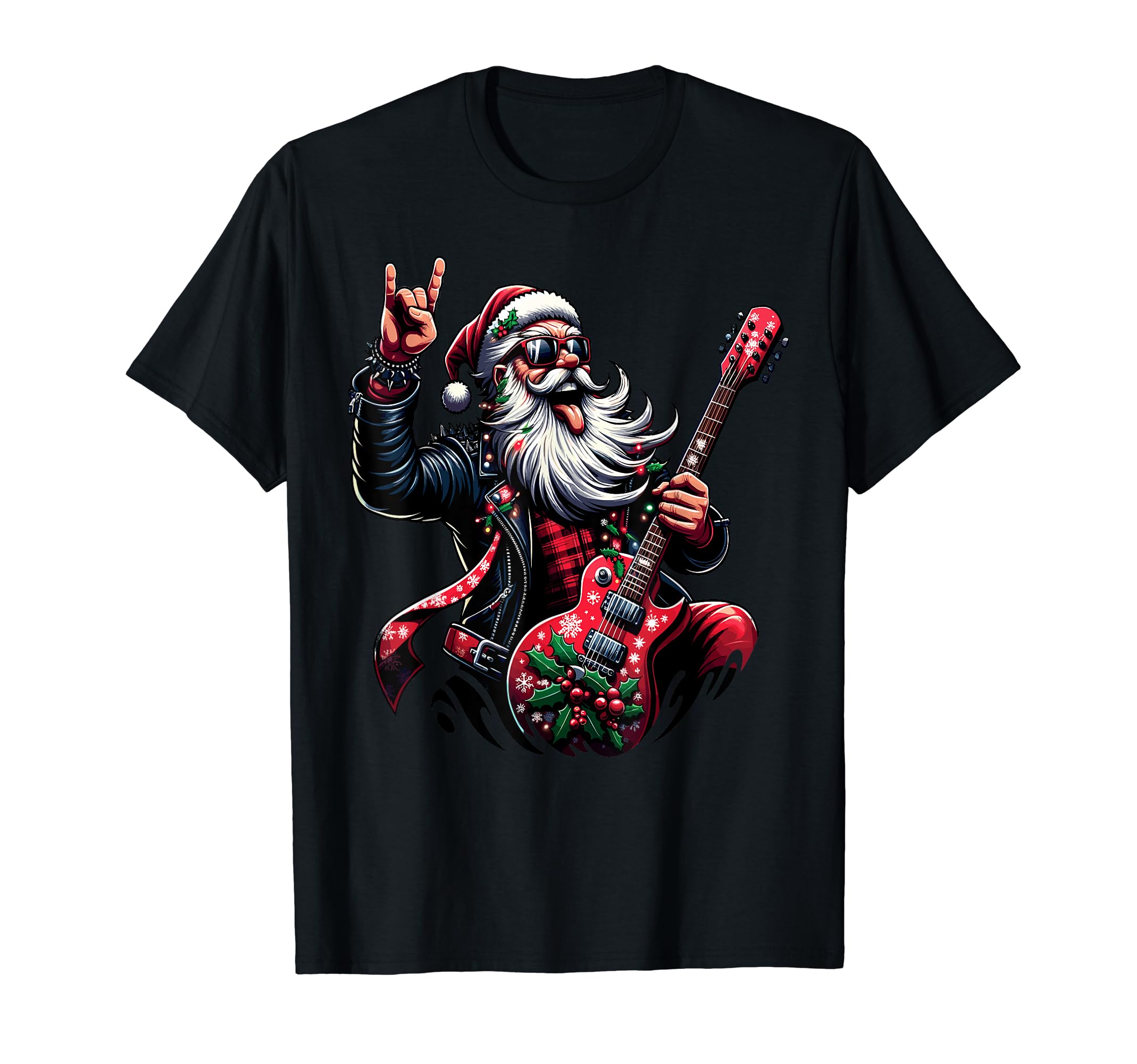 Rock & Roll Christmas Santa Clause TeeRock & Roll Christmas Santa Claus Guitar Player T-ShirtOEKO-TEX STANDARD 100