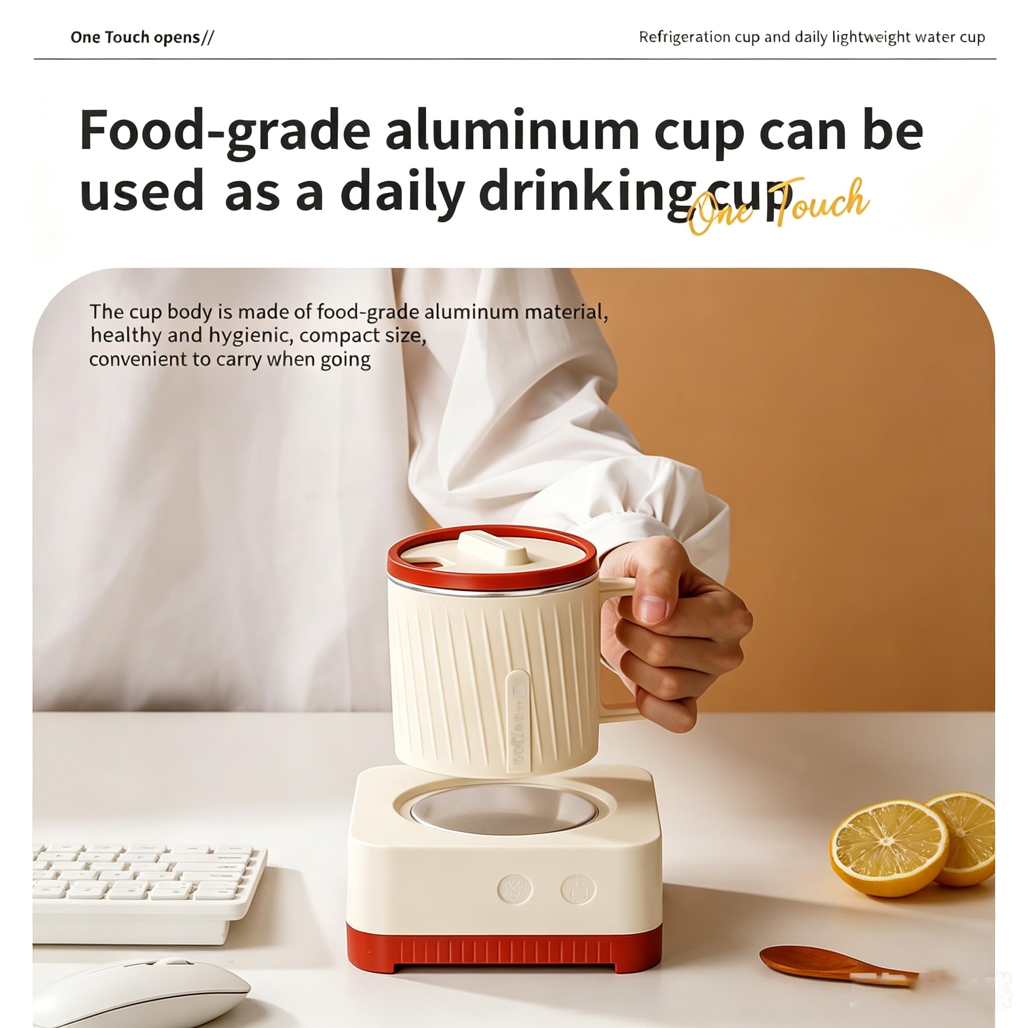 Vaso Enfriador De 500 Ml, Enfriador Electrónico De Botellas con Base Calefactable, Enfriamiento/Calentamiento Rápido Y Encendido con Un Solo Clic, Enfriador para Portavasos De Coche, Hogar, Ofici Red