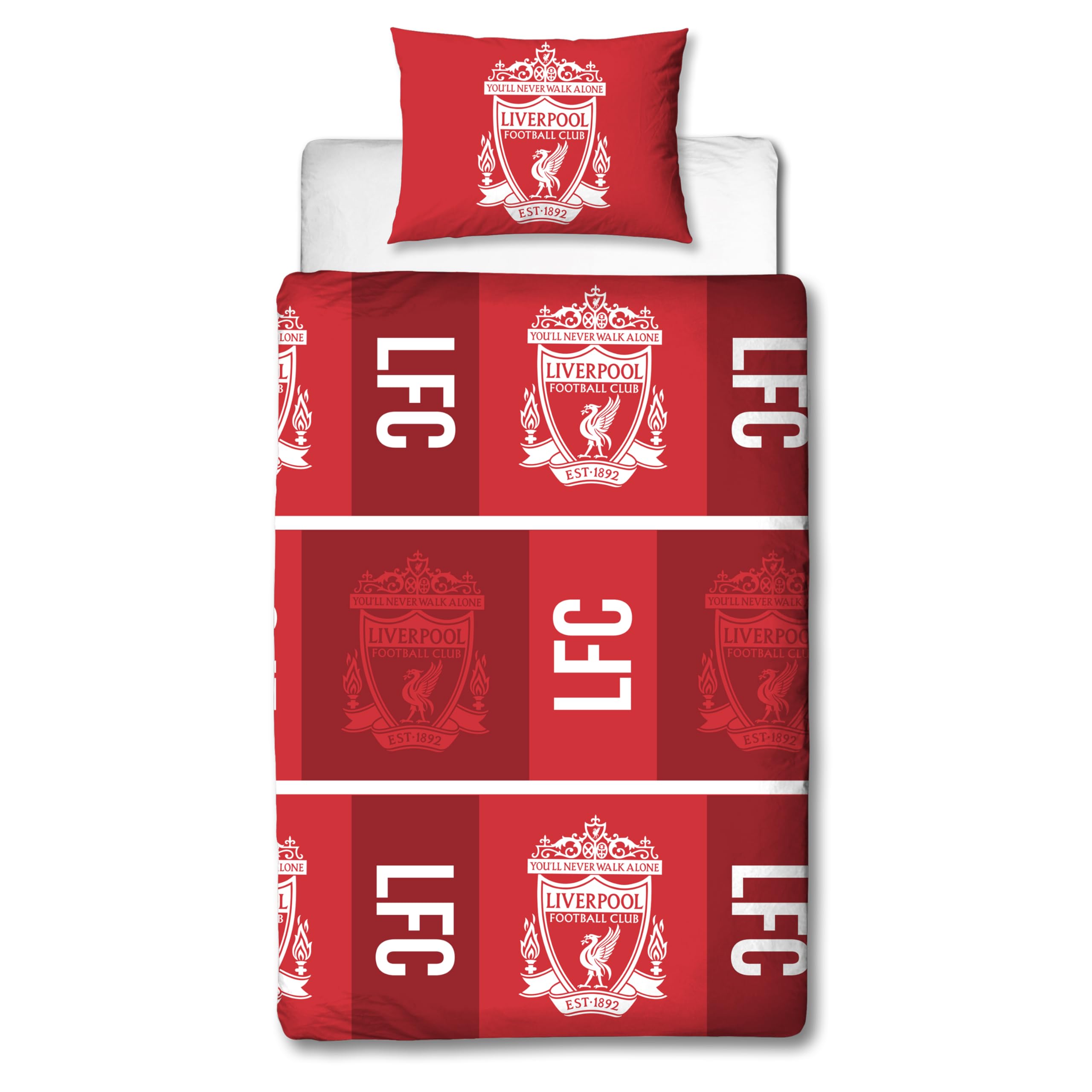 Liverpool FC Offizielles Einzelbettwäsche-Set, Design „Crunch“ | Rotes, beidseitig wendbares Fußball-Bettwäsche-Set mit passendem Kissenbezug | Offizielles Merchandise | Polycotton