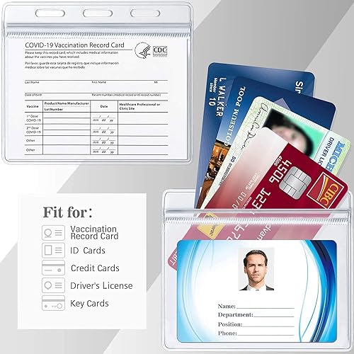 Miniatura 3 de Tarjetero de vacunación de los CDC, resistente al agua, sellable, de plástico transparente, horizontal, para tarjetas de identificación horizontales