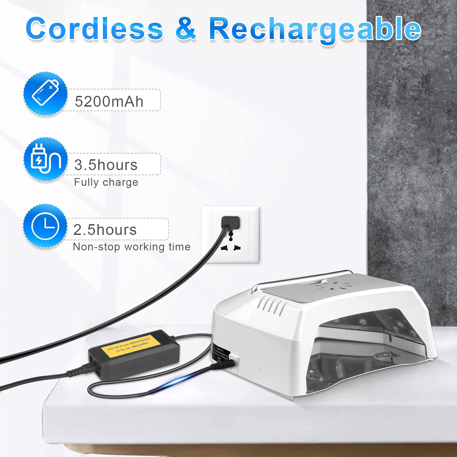 Professional UV Led Nail Lamp Cordless, 72W UV Lights for Gel Nails with Fan, IMENE Rechargeable Nail Dryer with Portable Handle Perfect for Salon Home Nail Art (White)