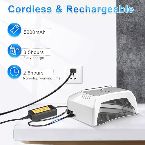 Miniatura 5 de IMENE - Lámpara de uñas profesional LED UV, inalámbrica, 72 W, luces UV para uñas de gel con ventilador, secadora de uñas recargable con mango