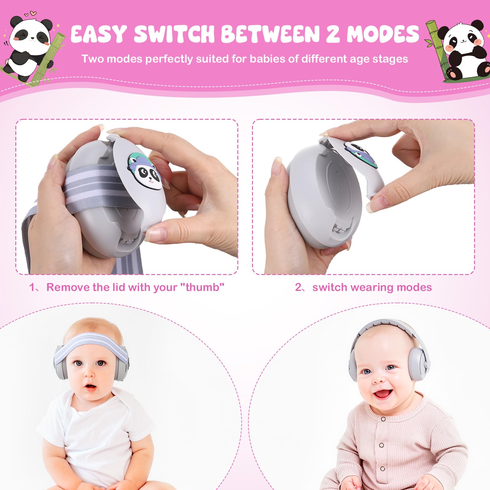Zocipro 2 in 1 Cuffie Neonato Antirumore, Paraorecchie con Archetto Regolabile, Cuffie Rumore Neonato per Protezione Uditiva e Sonno, Cuffie per Neonati Antirumore, per neonati fino a 48 mesi