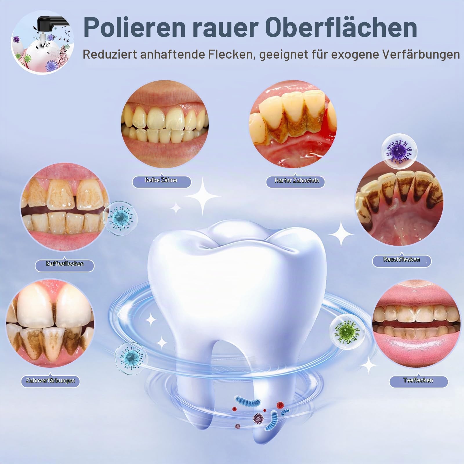 Zahnreinigung Bleaching Zahnaufhellungsset, Beedove Bleaching Zahnpolierer mit 4 Modi für Zähne Aufhellen, zum Polieren nach der Zahnreinigung, Zahnaufhellung Set mit 6 Köpfen (Schwarz)