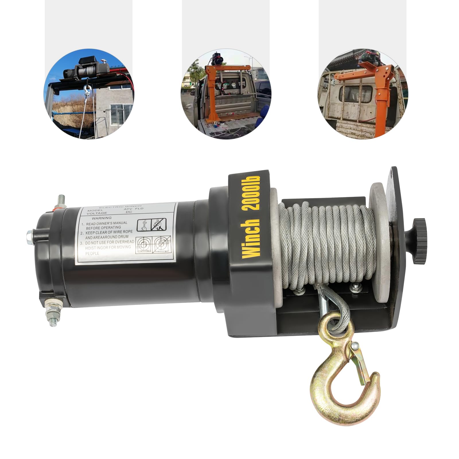 Elektryczny wciągarka elektryczna 12 V, wciągarka linowa, podnośnik linowy, linka o długości 6 m, 0,4 kW, elektryczny podnośnik do samochodów terenowych, pojazdów sportowych