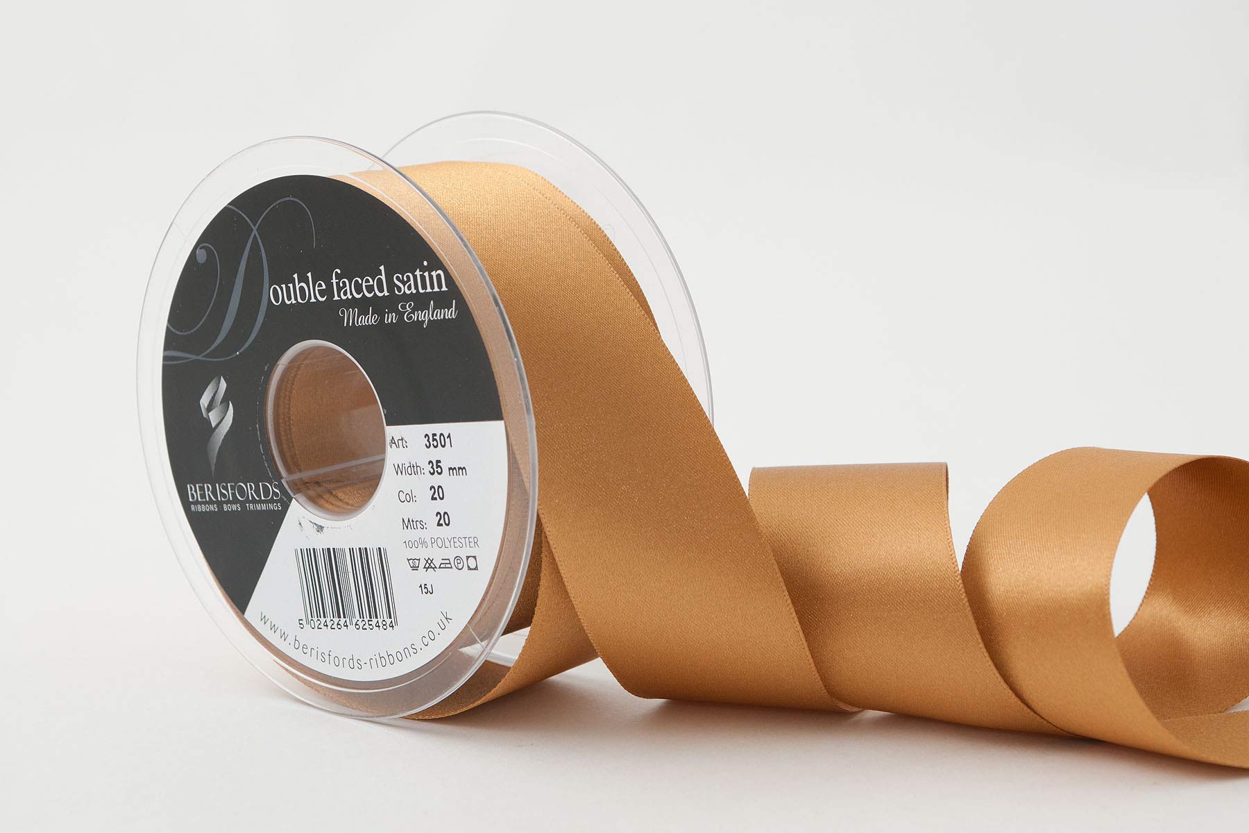 Minerva Double Faced Satin Ribbon 20 Old Gold Berisfords R35013520