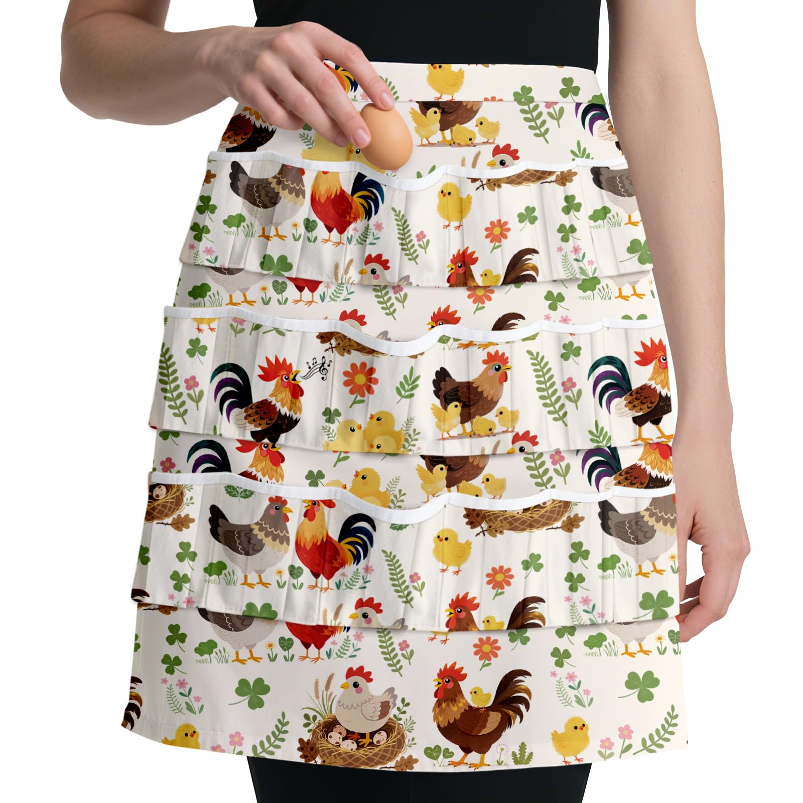 CUTHOLLOW Chicken Flowers Egg Collecting Apron for Adlut, Women, Housewife, 18 Deep Pockets Hen Egg Gathering Holding Apron with Elastic Closures for Farmhouse, Kitchen, Restaurant
