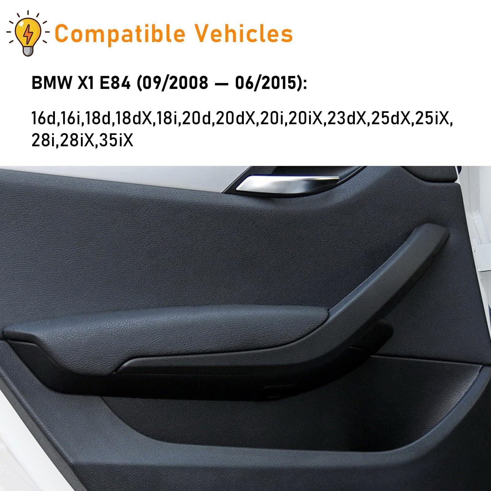TTCR-II 2PCS Poignee Intérieur Compatible avec BMW X1 E84 2008-2015 | X1 E84 6d,16i,18d,18dX,18i,20d,20dX,20i,20iX,23dX,25dX,25iX Poignée de Porte Intérieur Gauche+ Poignée de Porte Droite-Noir