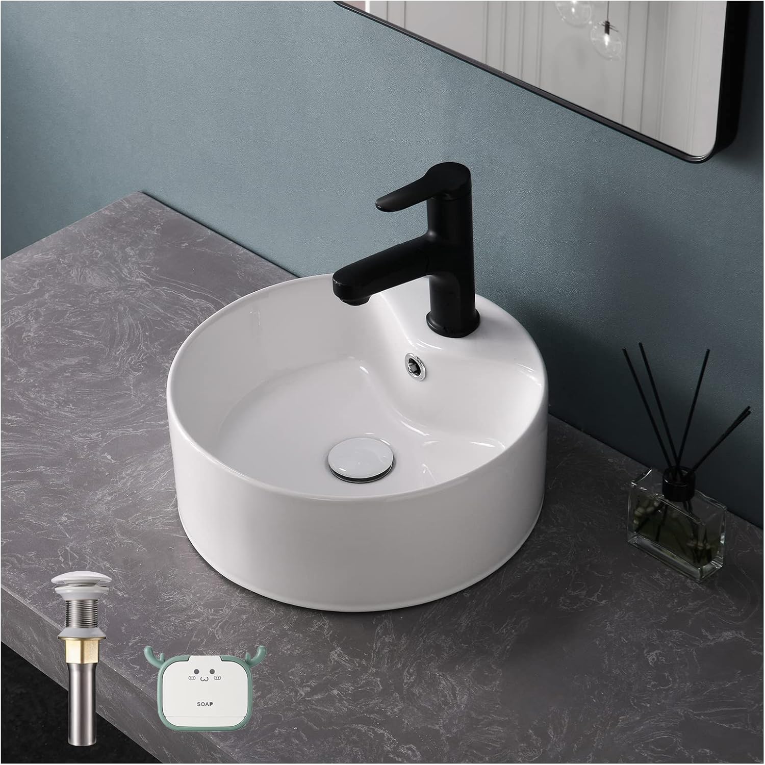 PAKROMAN Round Vessel Sink Countertop Bathroom Sink Modern Bathroom
