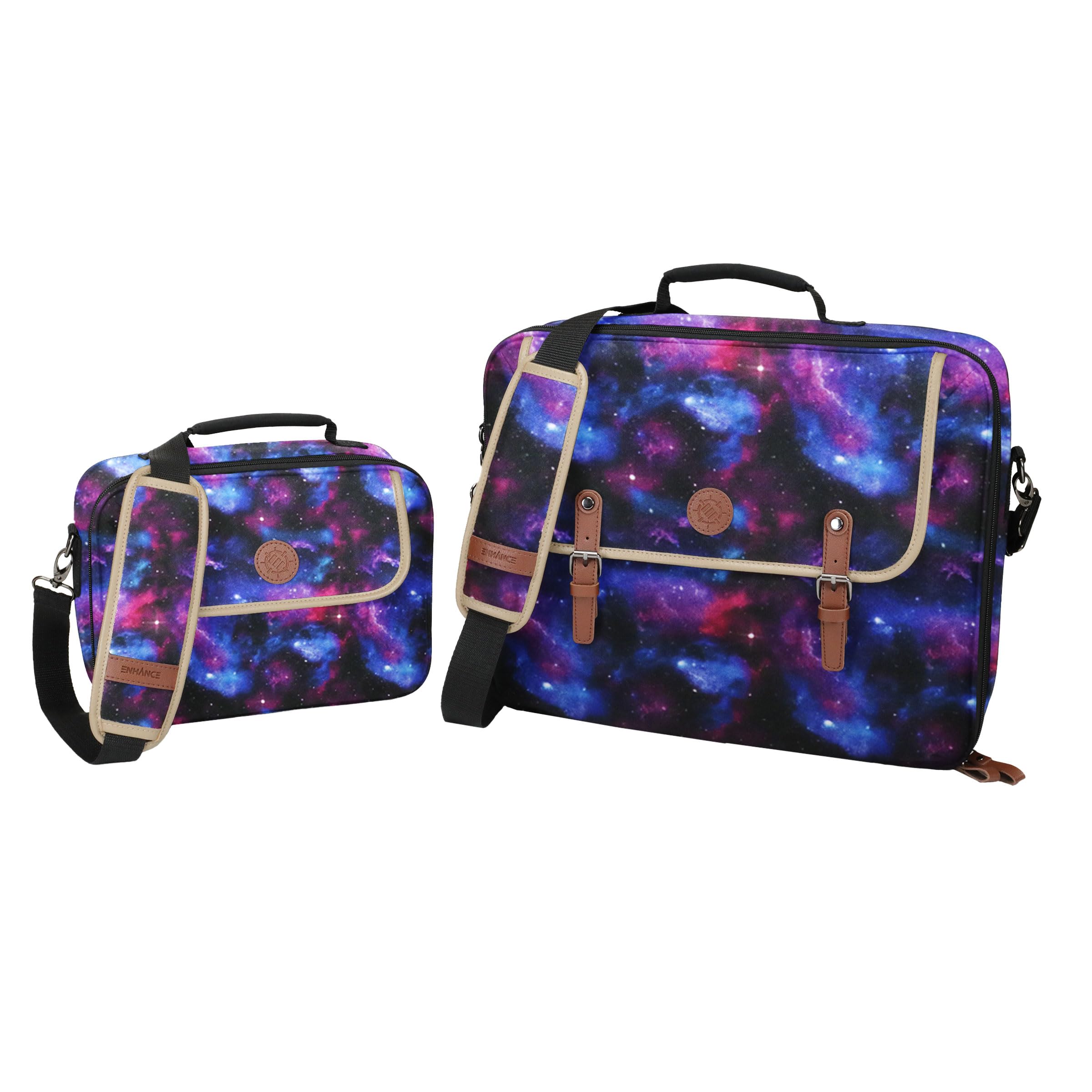 ENHANCE Designer Edition TCG-Tasche - MTG-Umhängetasche mit anpassbaren Trennwänden und Zubehörtasche für Deckboxen - Kartenaufbewahrung kompatibel mit Magic The Gathering, Pokemon, Lorcana (Galaxis)