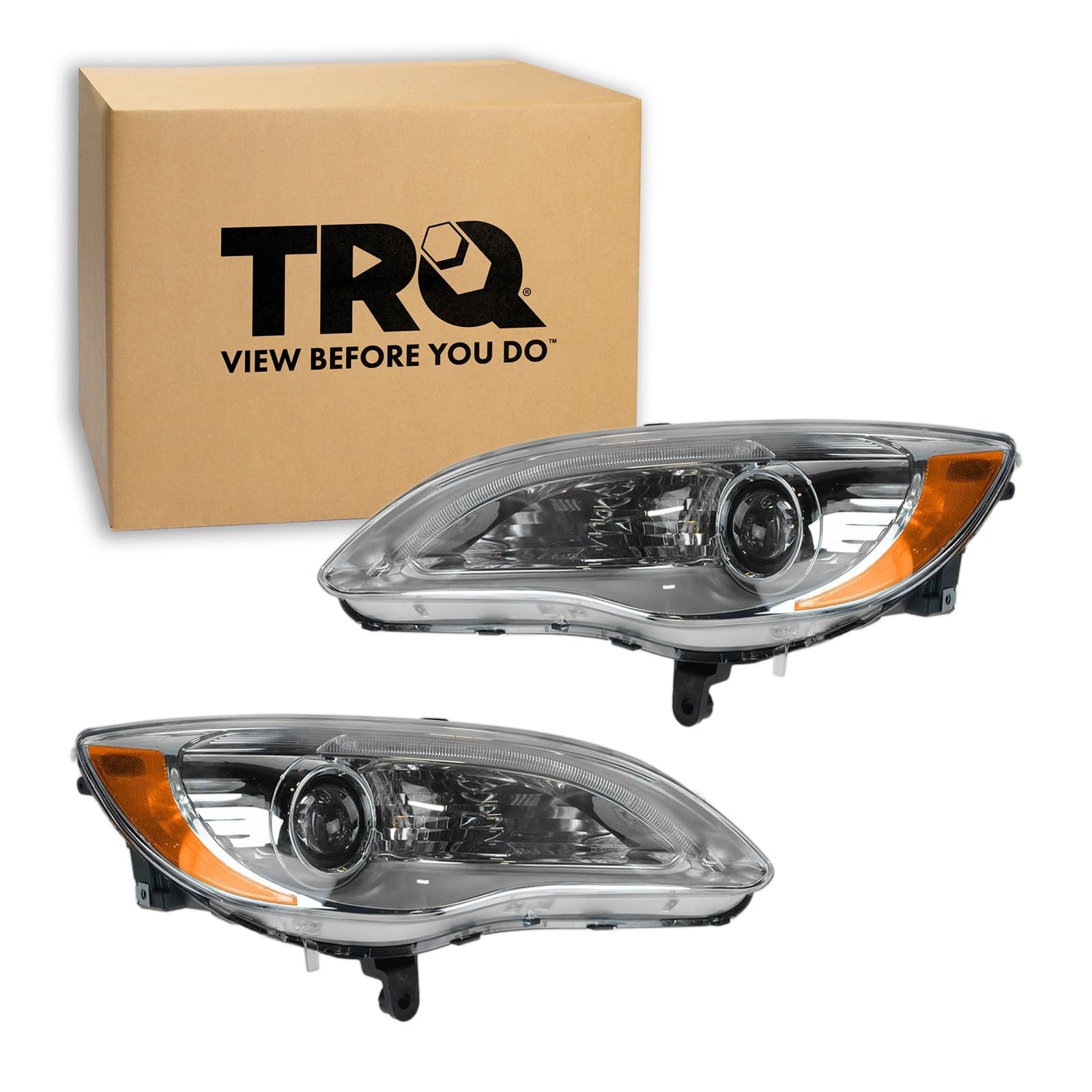 TRQ Headlight Assembly Set CH2518140 CH2519140 Compatible with 2011-2014 Chrysler 200