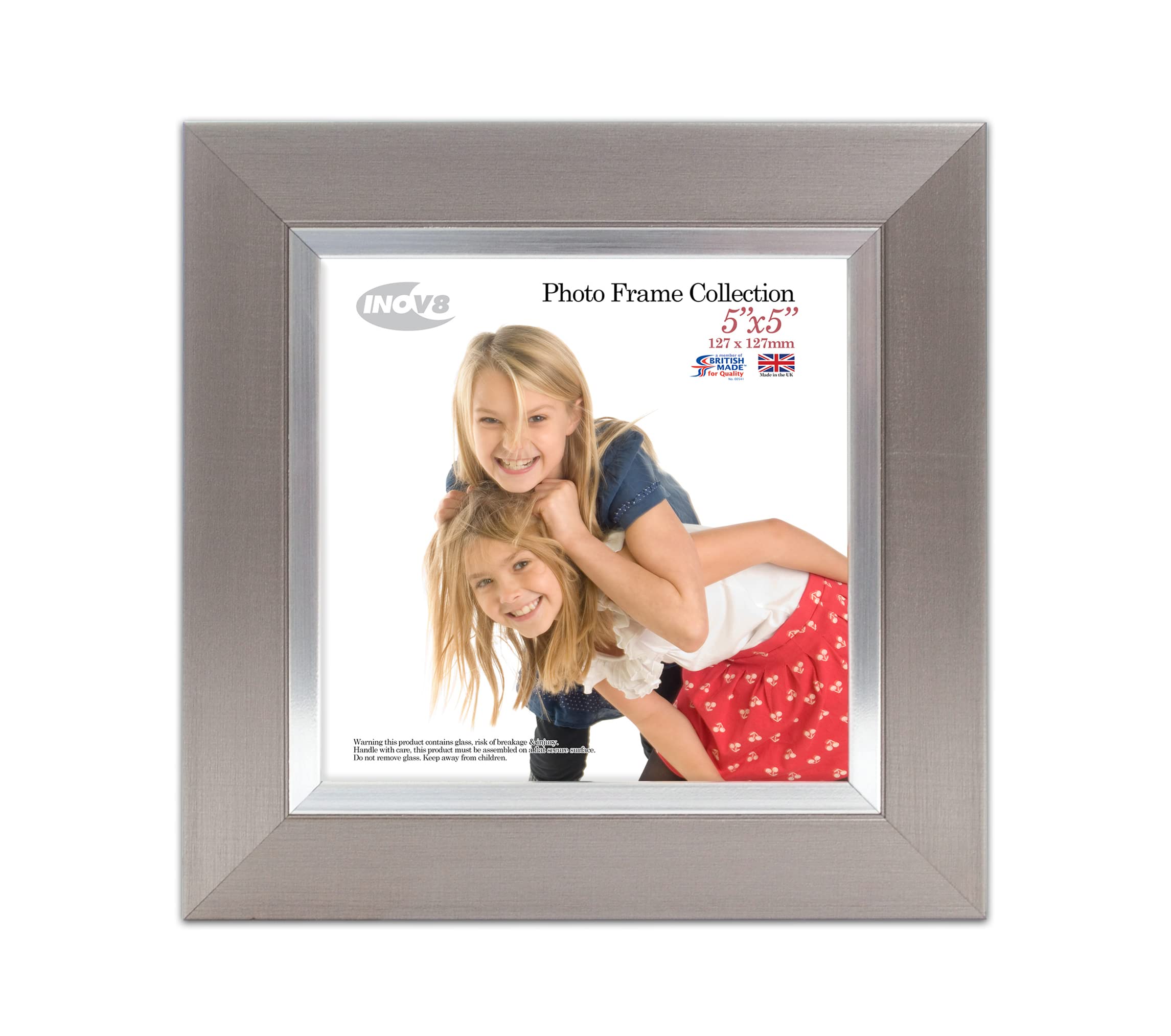 Inov8 British Made Traditional Picture/Photo Frame, Pewter Silver Inset, 5x5-inch, Pewter Silver Inset