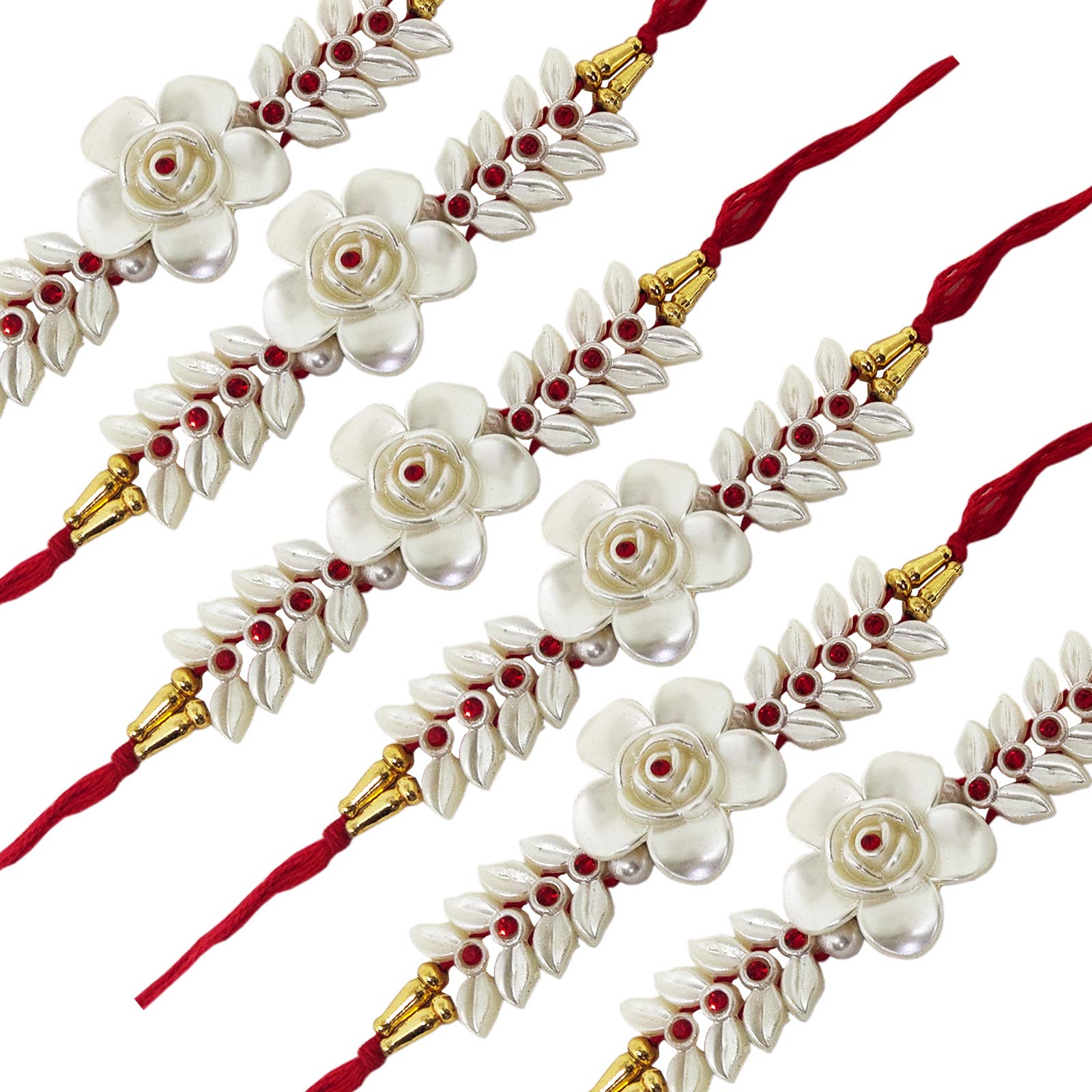 ascension ® Design Flower Kundan Meena Rakhi Raksha Bandhan Gift Band Moli Bracelet Wristbands Stone Pearl Designer Rakhi for Brother bhaiya with Roli Tilak Pack (10)