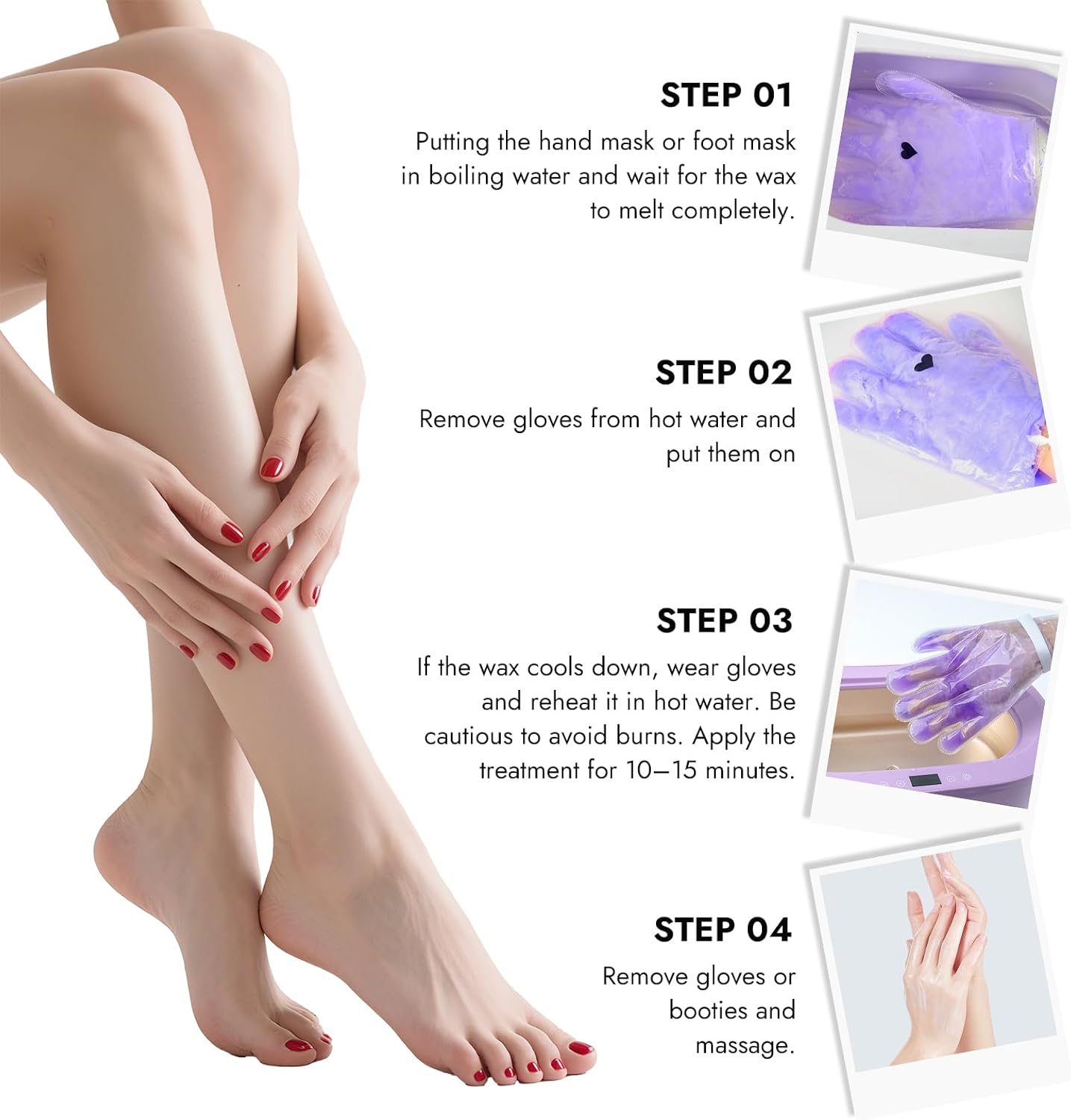 Paraffin Hand Mask & Paraffin Foot Mask, 1Pair Each, Moisturizing Gloves Soften Your Hands and feet in 10-Minute Hydration Softening (Purple) - Image 3