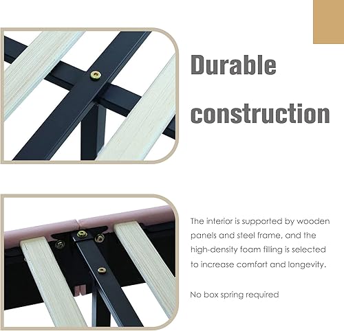 Miniatura 86 de AGARTT Base de cama tapizada tamaño individual con cabecero y estribo, soporte de listones de madera, no necesita somier, fácil montaje, terciopelo