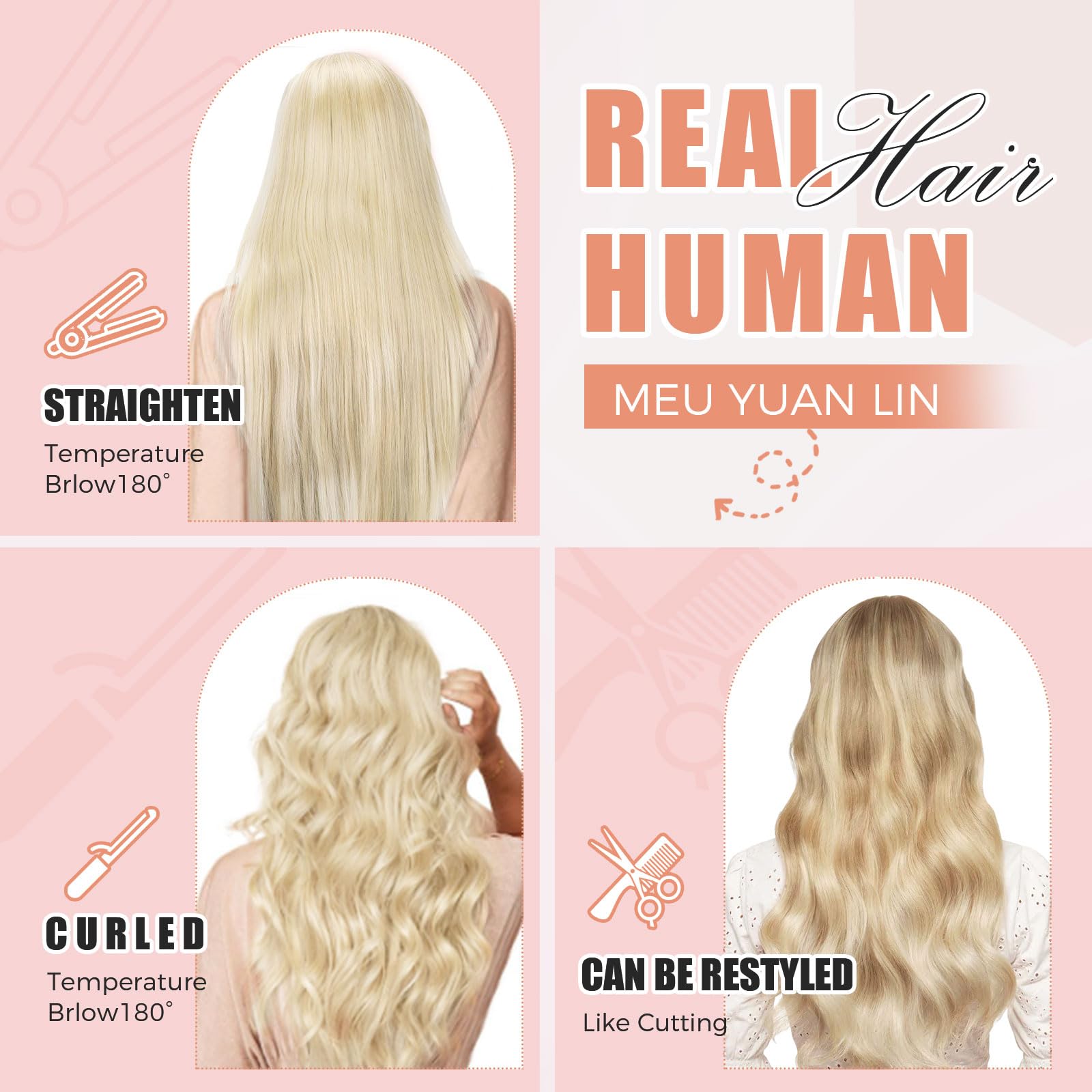 MEI YUAN LIN Real Human Hair Clip-In Hair Extensions