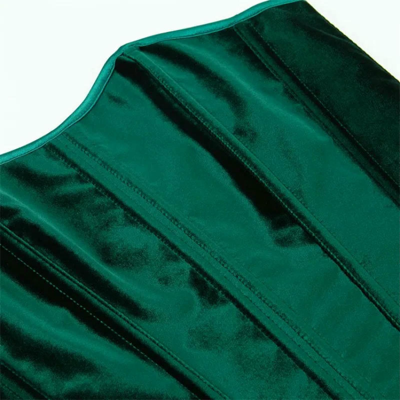 Ceinture amincissante Femme Donne Overbust Corsetto Tops Laterale Cerniera Verde Velluto Pizzo Osso Bustier Shapewear Dimagrimento Vita Modellare Corsetto-Green-XS（Old）
