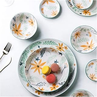Ceramics Dinner Set, Kitchen and Dining, Service, Luxurious Reactive Glaze Dinnerware Set Plates, Dishes, Bowls, Gift Idea for Any Occasion, Creativity Villa Table Decor (Color : 7 Piece