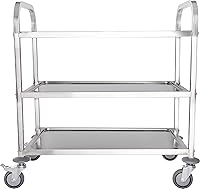 Vista 3 de Carrito de servicio Carlisle, acero inoxidable, 3 estantes, capacidad de 400 libras, L, Acero inoxidable, 1