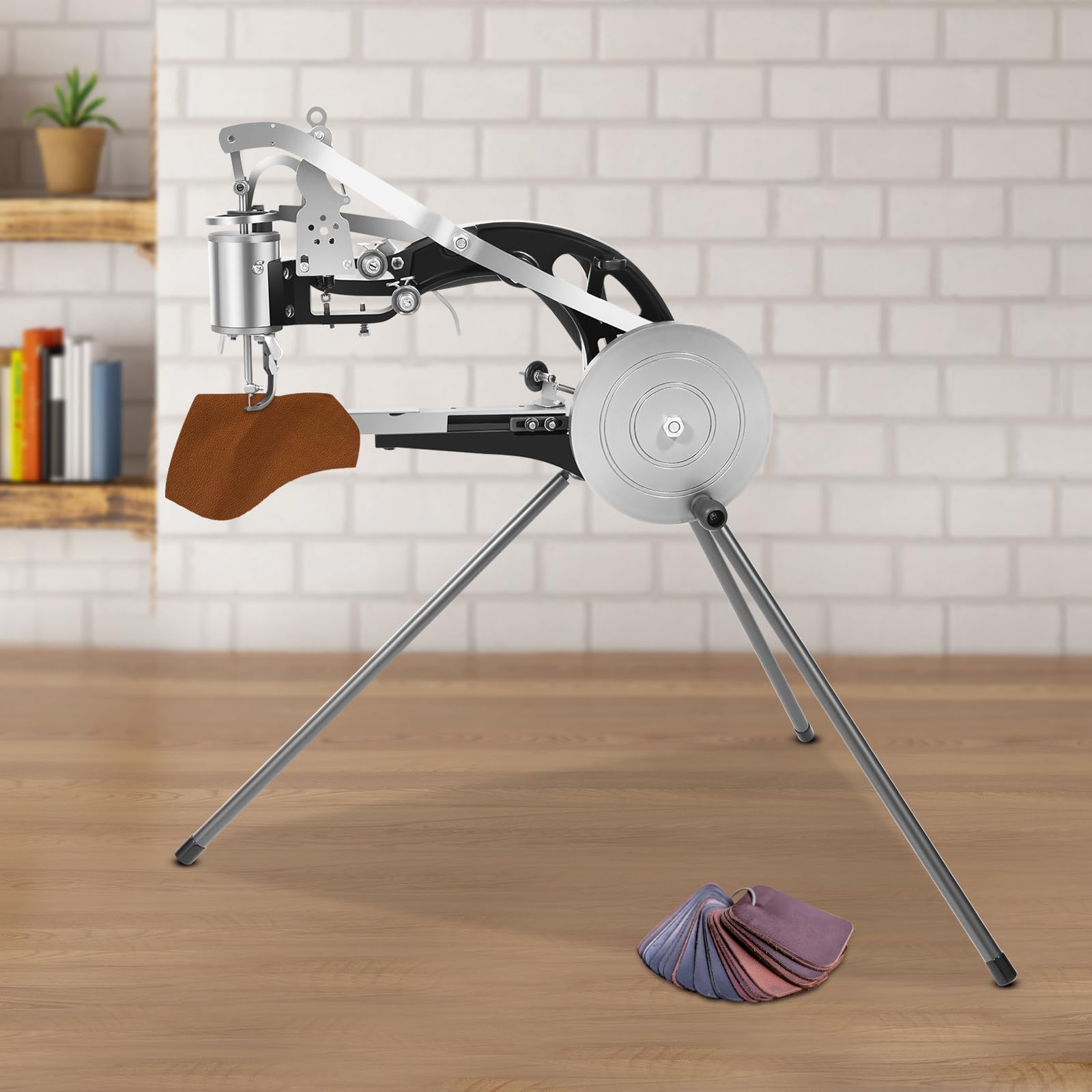 Manuell Leder Cobbler Nähmaschine, 360° Flexible Einstellung Leder NäHmaschine, Universal Fit Dreieckige Ständer mit drei Rutschfesten Ledernähmaschine für Nylonfaden, Seidenfaden