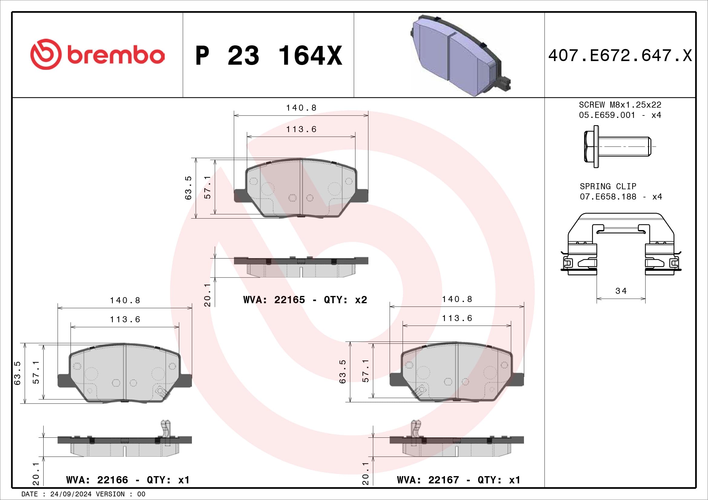 Brembo - Xtra - P 23 164X - Pastiglia Freno - Anteriore, set di 4 | Compatibile con: FIAT 500X, JEEP COMPASS, RENEGADE SUV, RENEGADE VAN