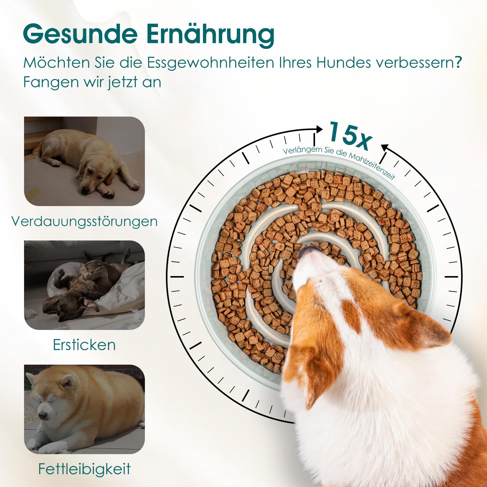 Hundenapf aus Keramik, vancasso Antischlingnapf Hunde für mittelgroße und große Hunde, Grau (21,6 cm)