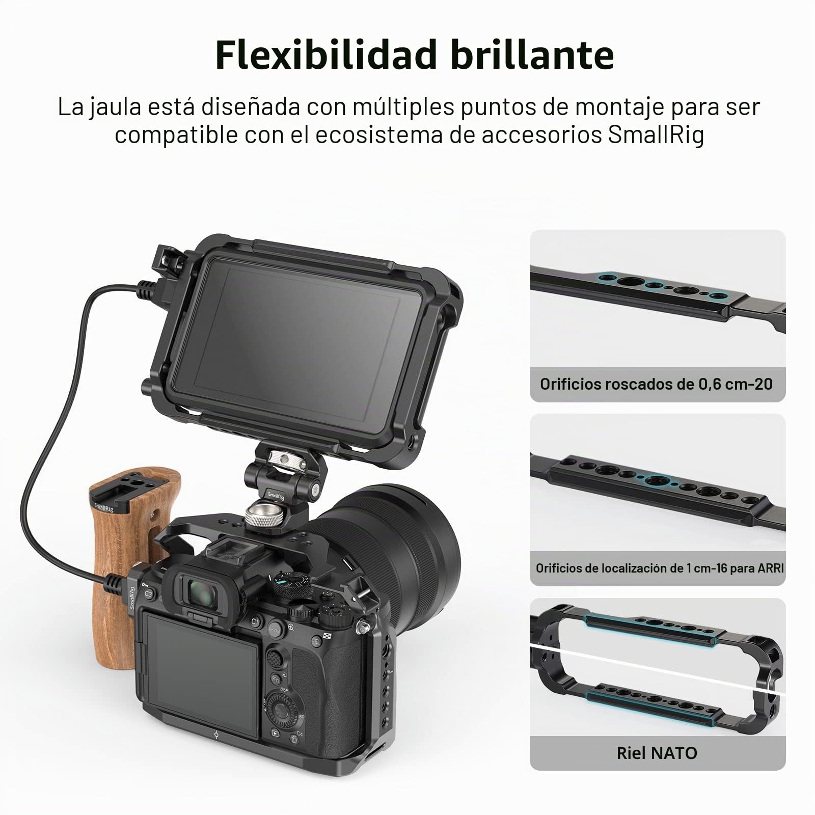 SMALLRIG - Kit de Jaula para Atomos Ninja V/Ninja V+, Viene con una Jaula de Monitor, un Parasol y una Funda de Silicona - 3788