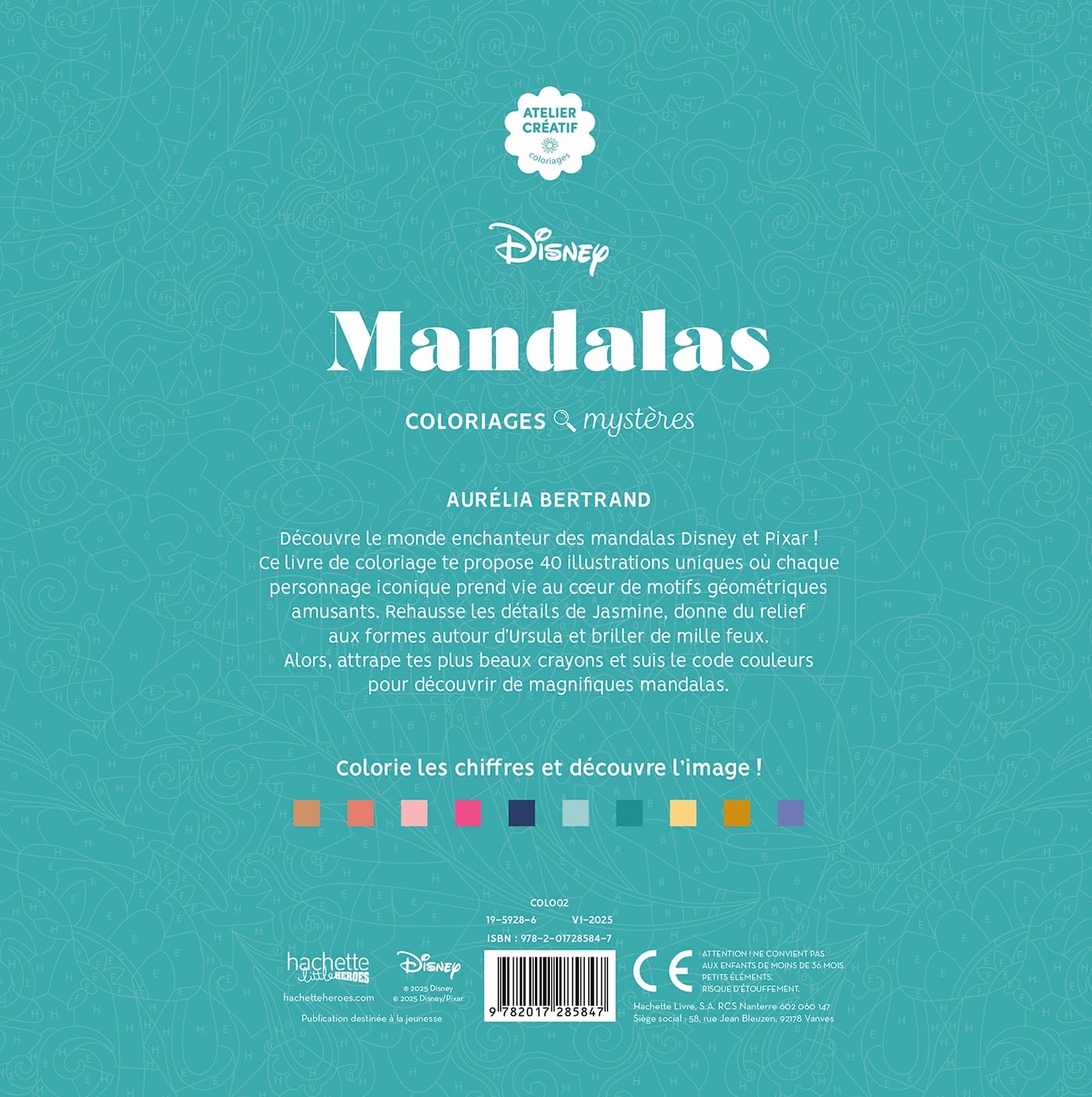 Grand carré mystères Disney - Mandalas: Coloriages mystères
