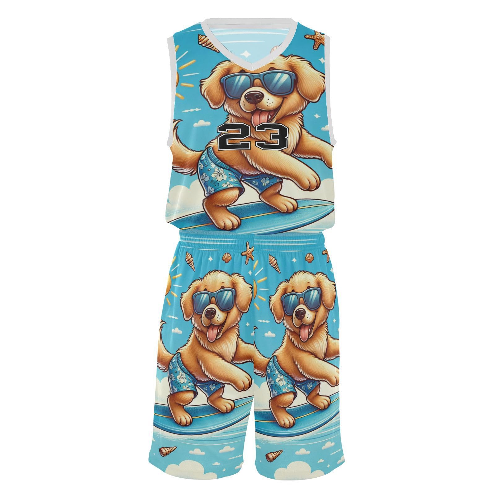 FLildon Summer Surfing Dog Boys Basketball Jersey Set Tank Top Shorts Tracksuit Sport Training Suit for Kids, XXL