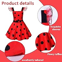Vista 4 de Tevxj Conjunto de disfraz de mariquita y lunares para niñas, máscara y guantes, tocado, calcetín, disfraz de mariquita, fiesta de máscaras, disfraz