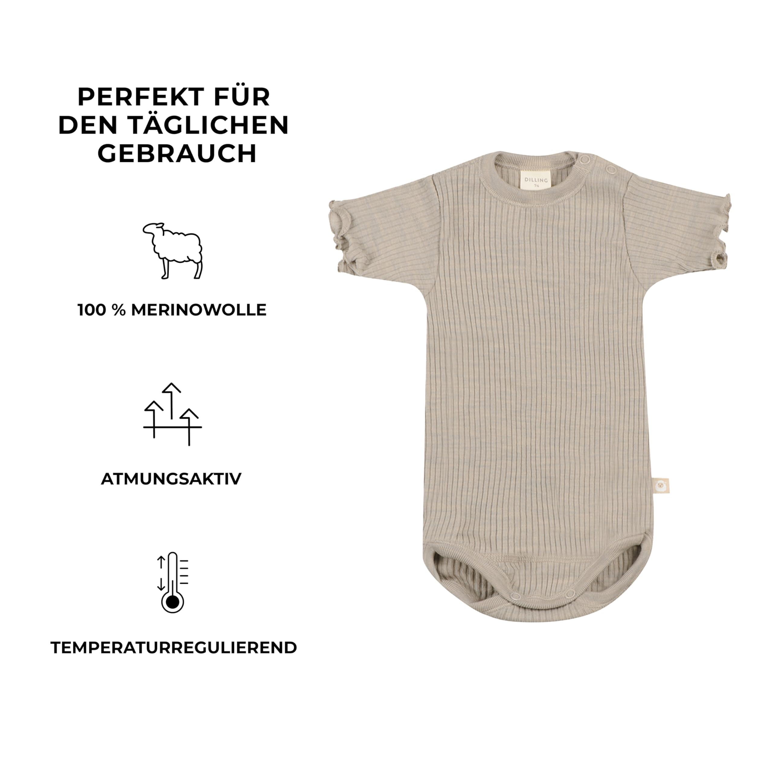 DILLING Kurzarm-Body aus Merinowolle für Babys