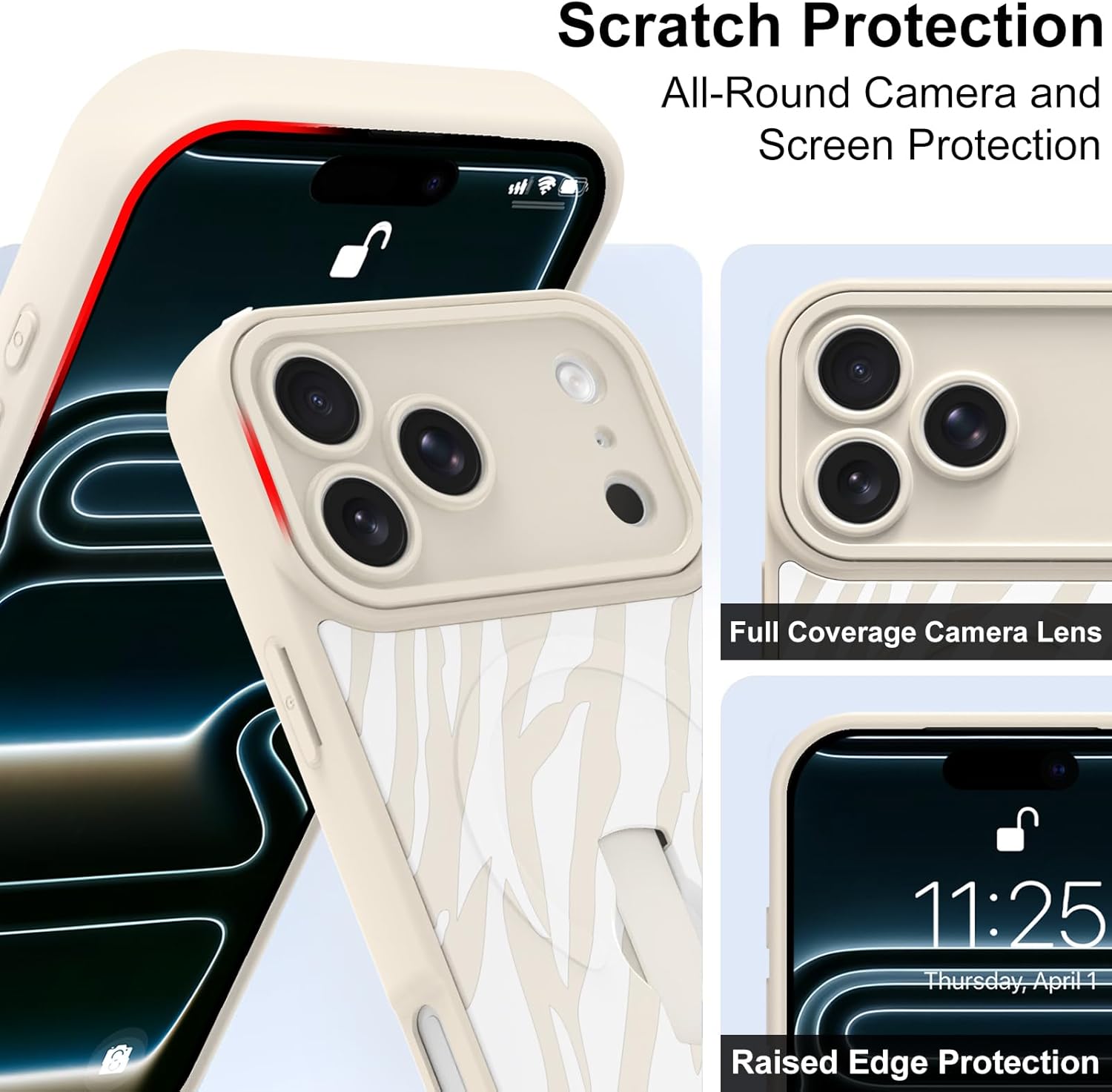 Magnetic Case for iPhone 17 Pro Max with Finger Hand Strap Kickstand [Compatible with Magsafe] Cute Aesthetic Zebra for Women Men, Full Camera Protection Shockproof Cover, White - Image 3